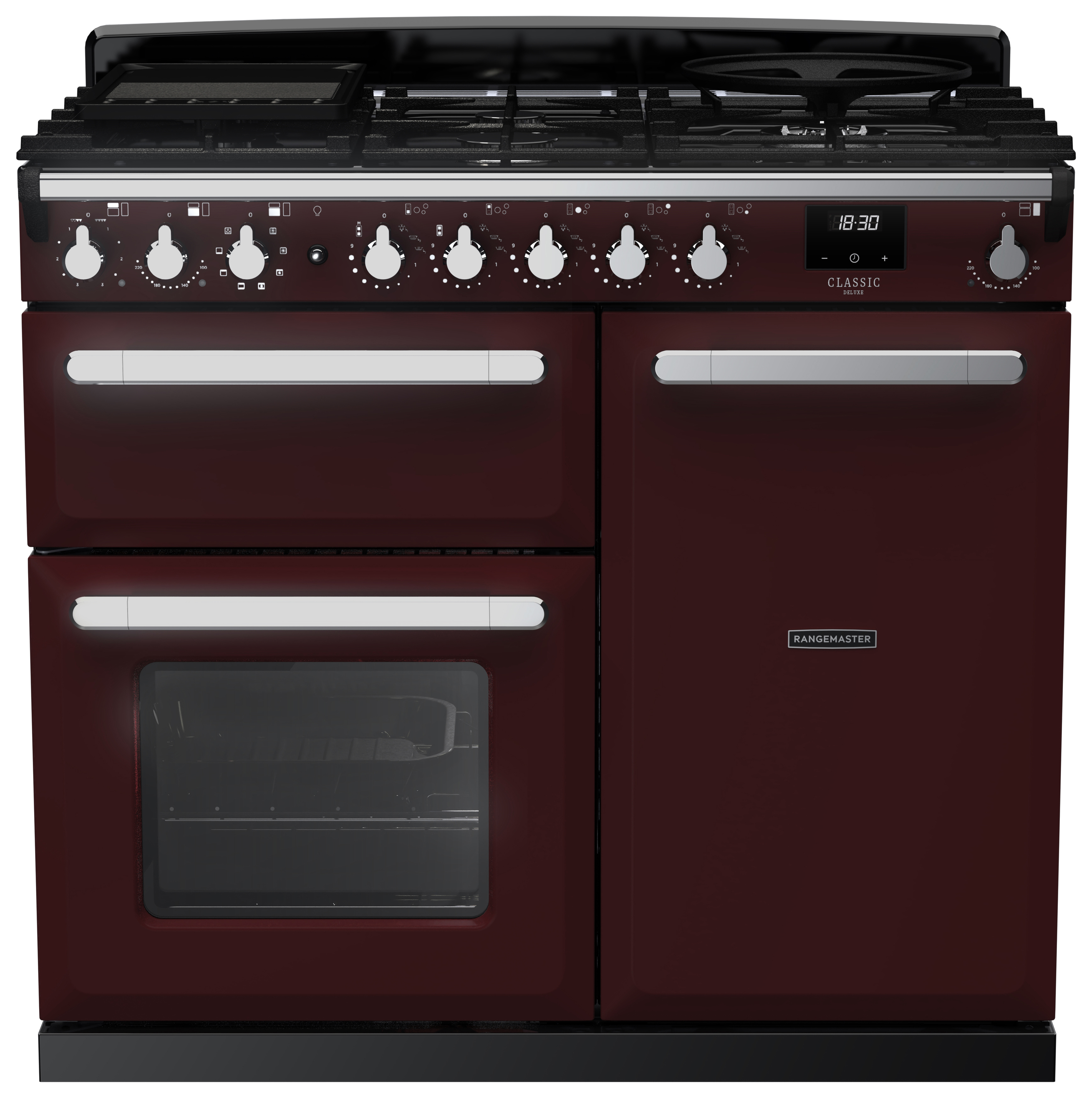 Rangemaster Estel Deluxe 100cm Dual Fuel Rangecooker - Bordeaux + Chrome