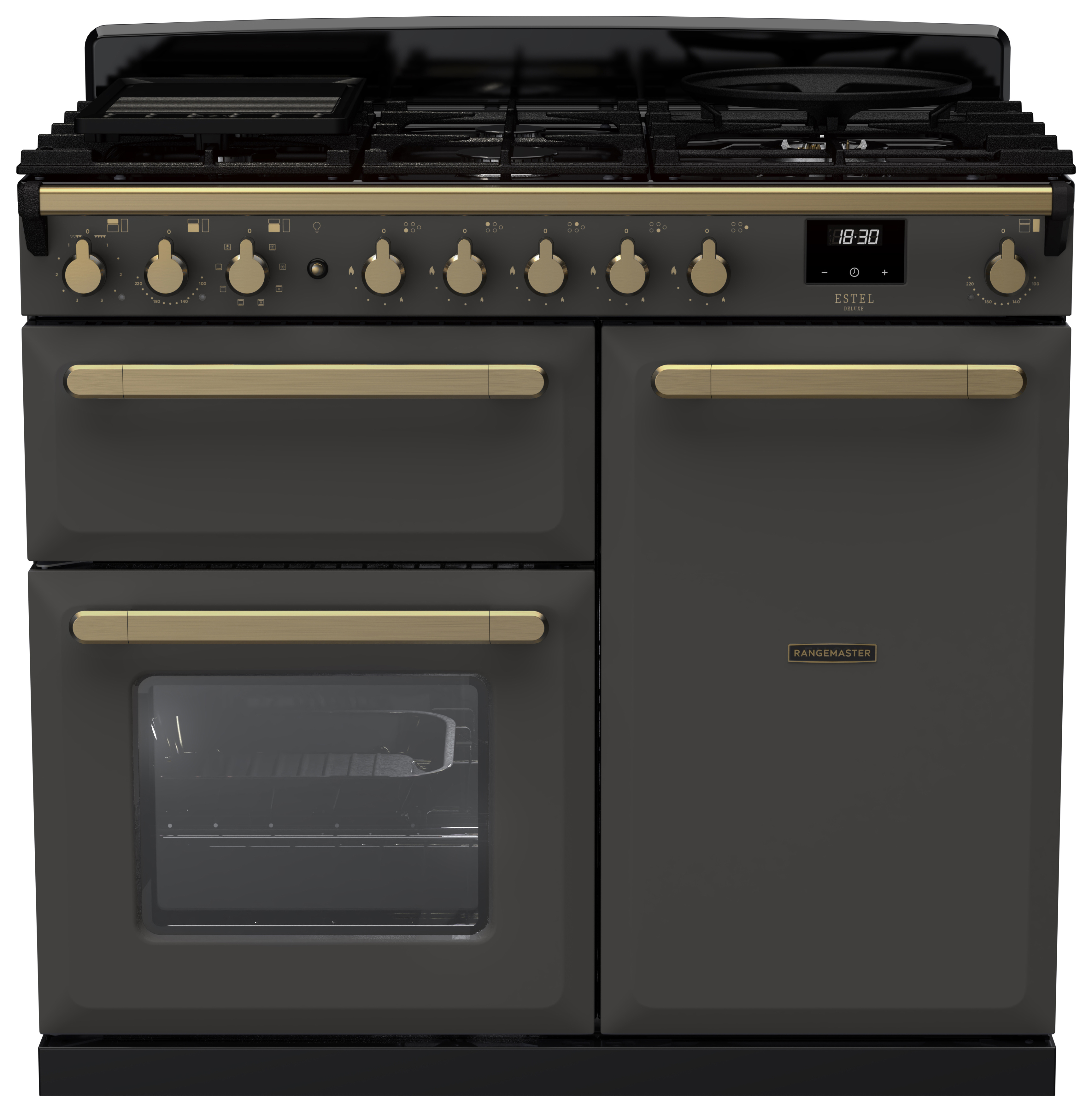 Rangemaster Estel Deluxe 100cm Dual Fuel Rangecooker - Slate + Brass