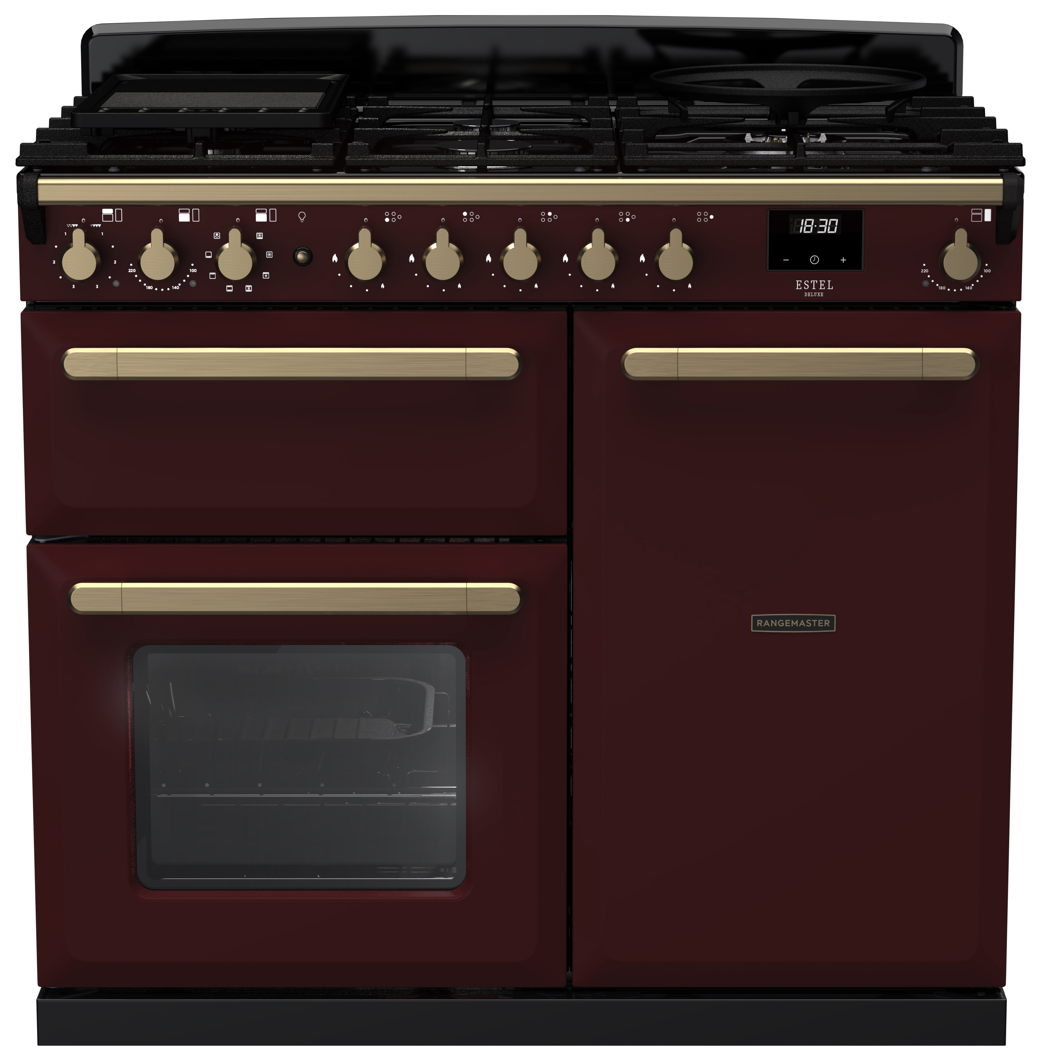 Rangemaster Estel Deluxe 100cm Dual Fuel Rangecooker - Bordeaux + Brass