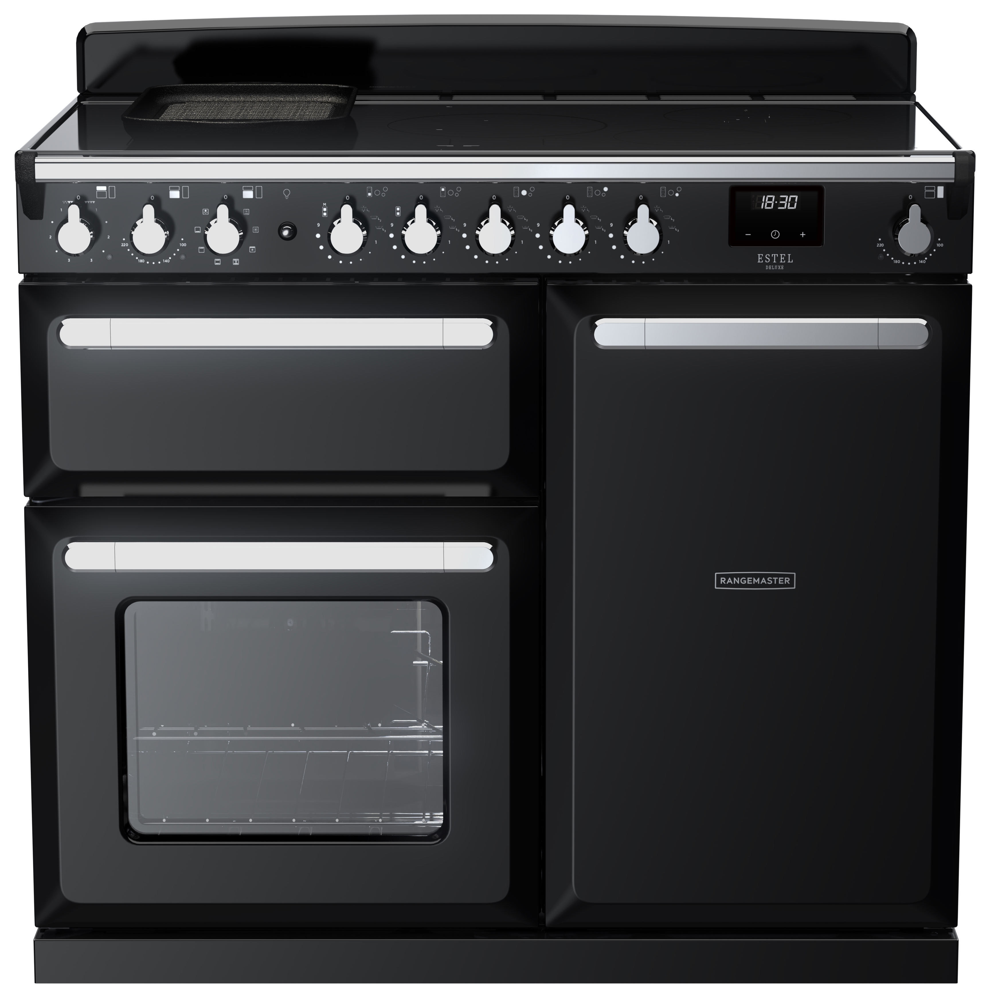 Rangemaster Estel Deluxe 100cm Induction Rangecooker - Gloss Black + Chrome