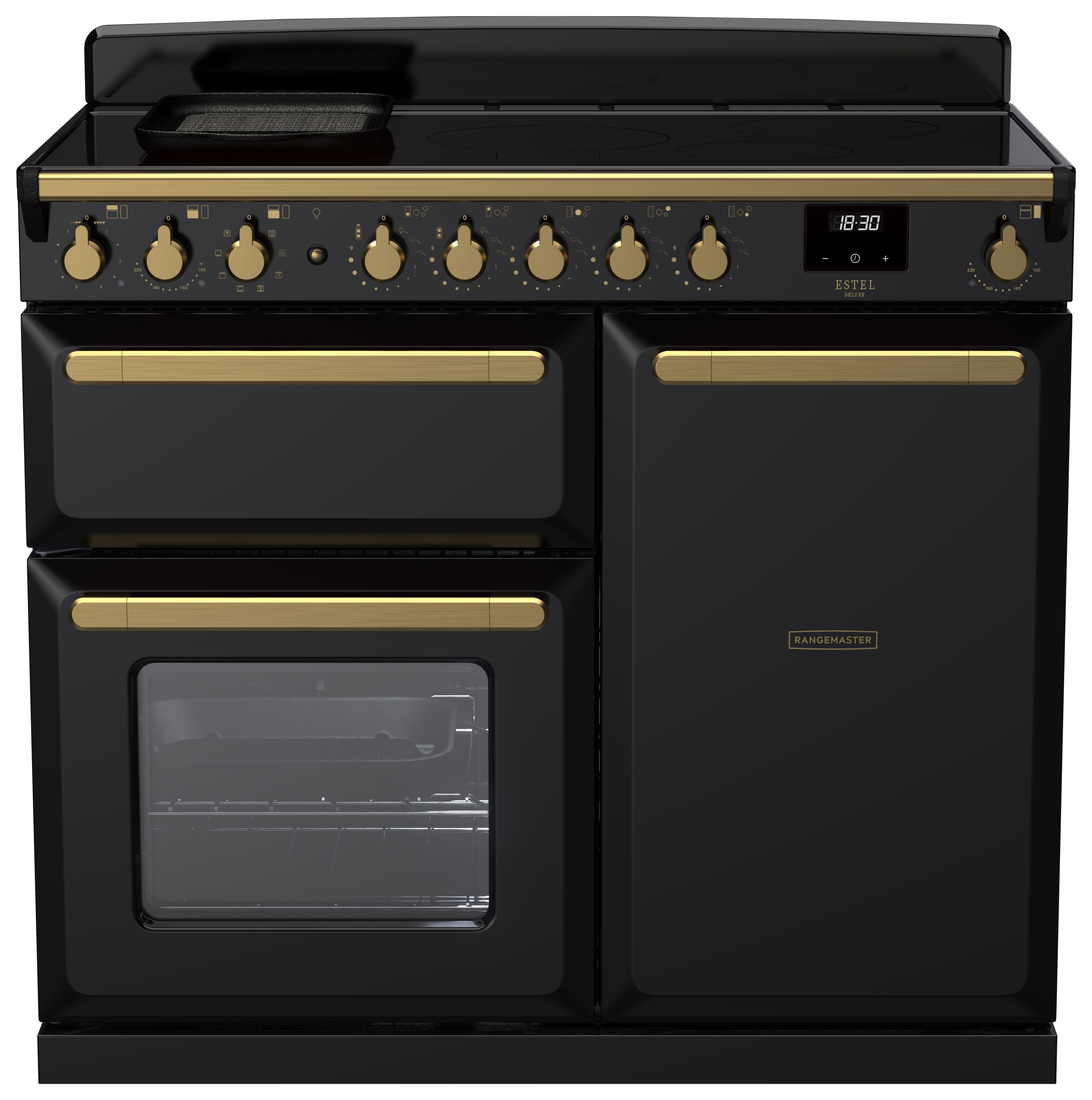 Rangemaster Estel Deluxe 100cm Induction Rangecooker - Gloss Black + Brass