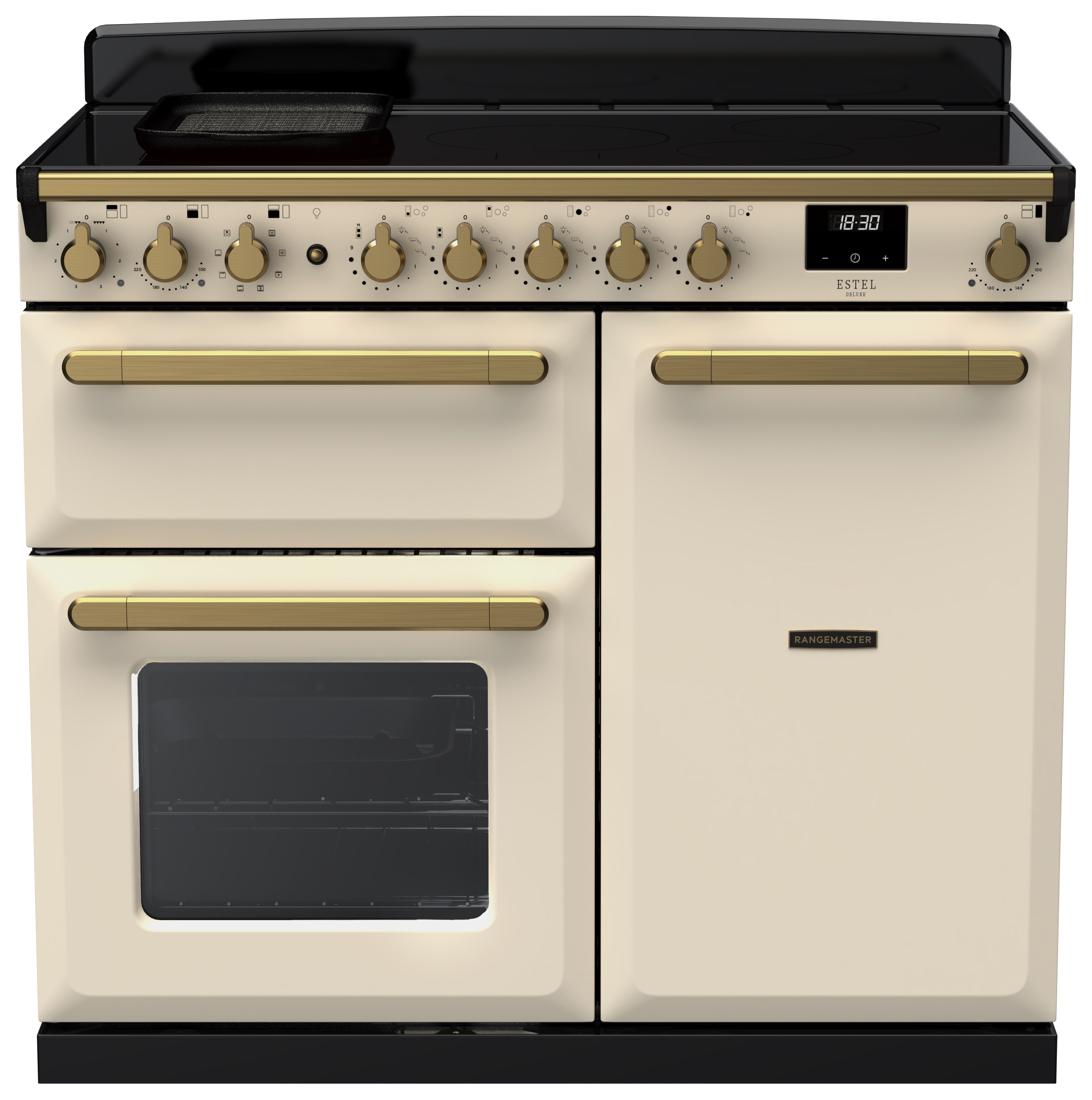 Rangemaster Estel Deluxe 100cm Induction Rangecooker - Pale Cream + Brass