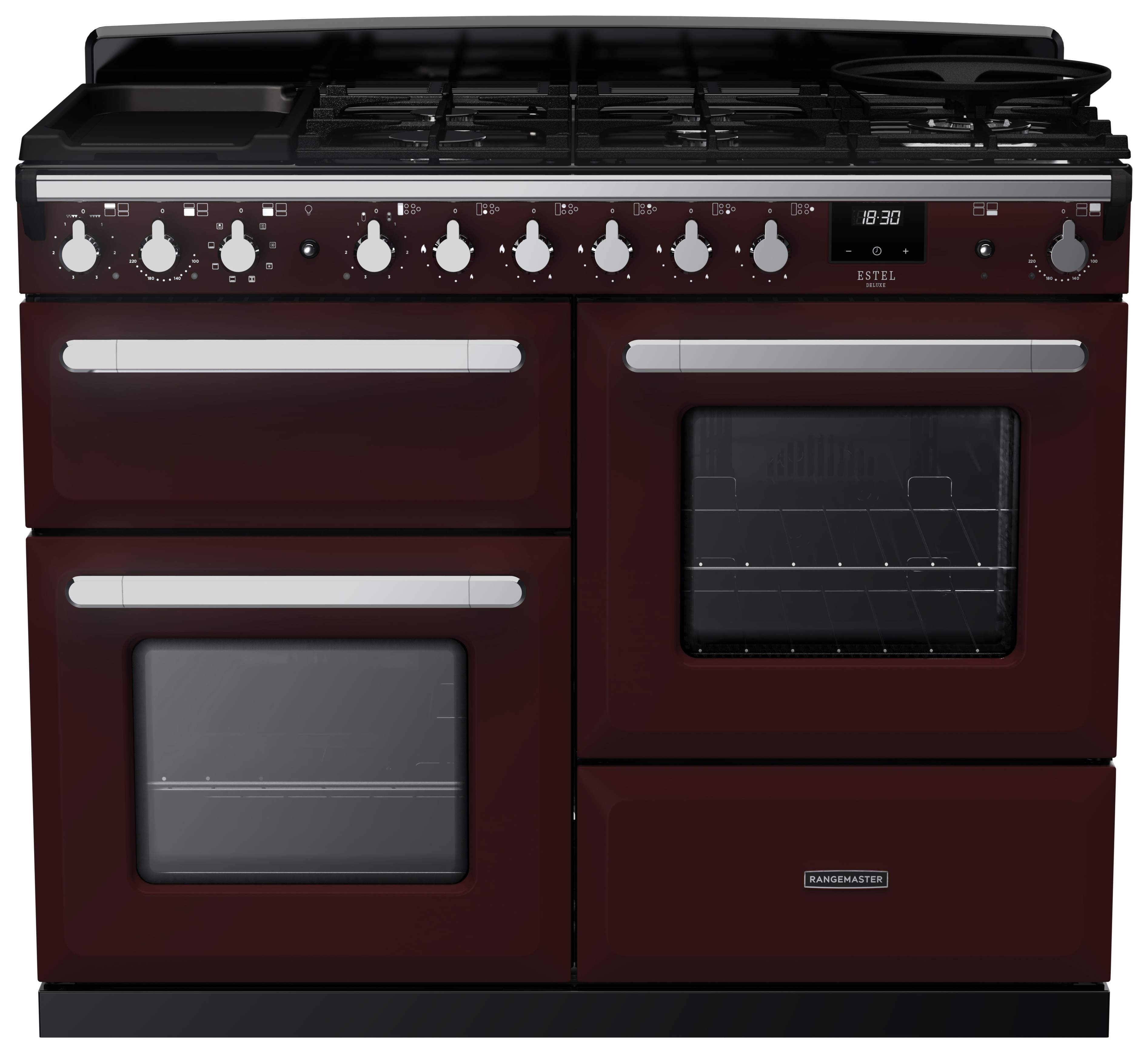 Rangemaster Estel Deluxe 110cm Dual Fuel Rangecooker - Bordeaux + Chrome