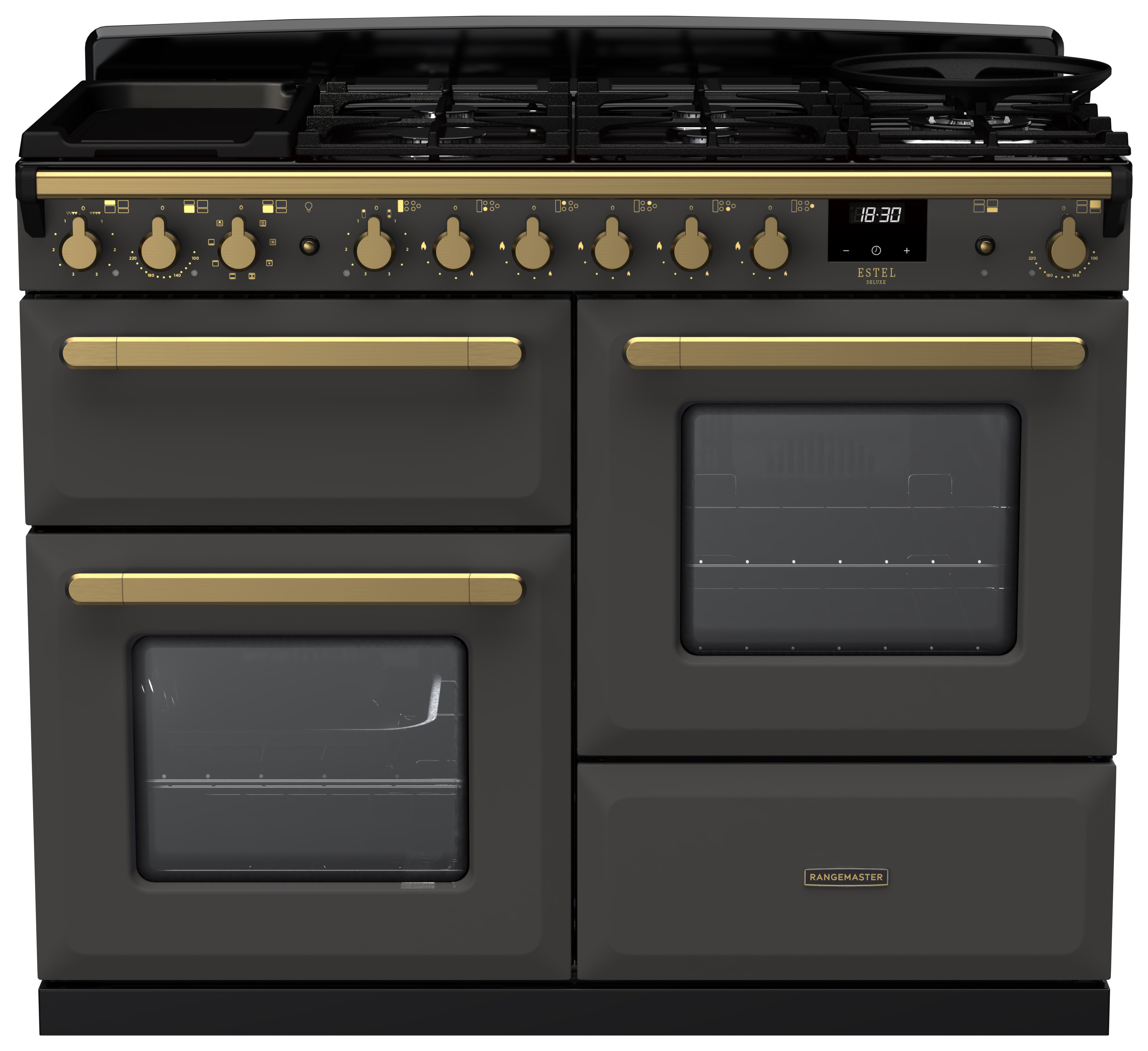 Rangemaster Estel Deluxe 110cm Dual Fuel Rangecooker - Slate + Brass