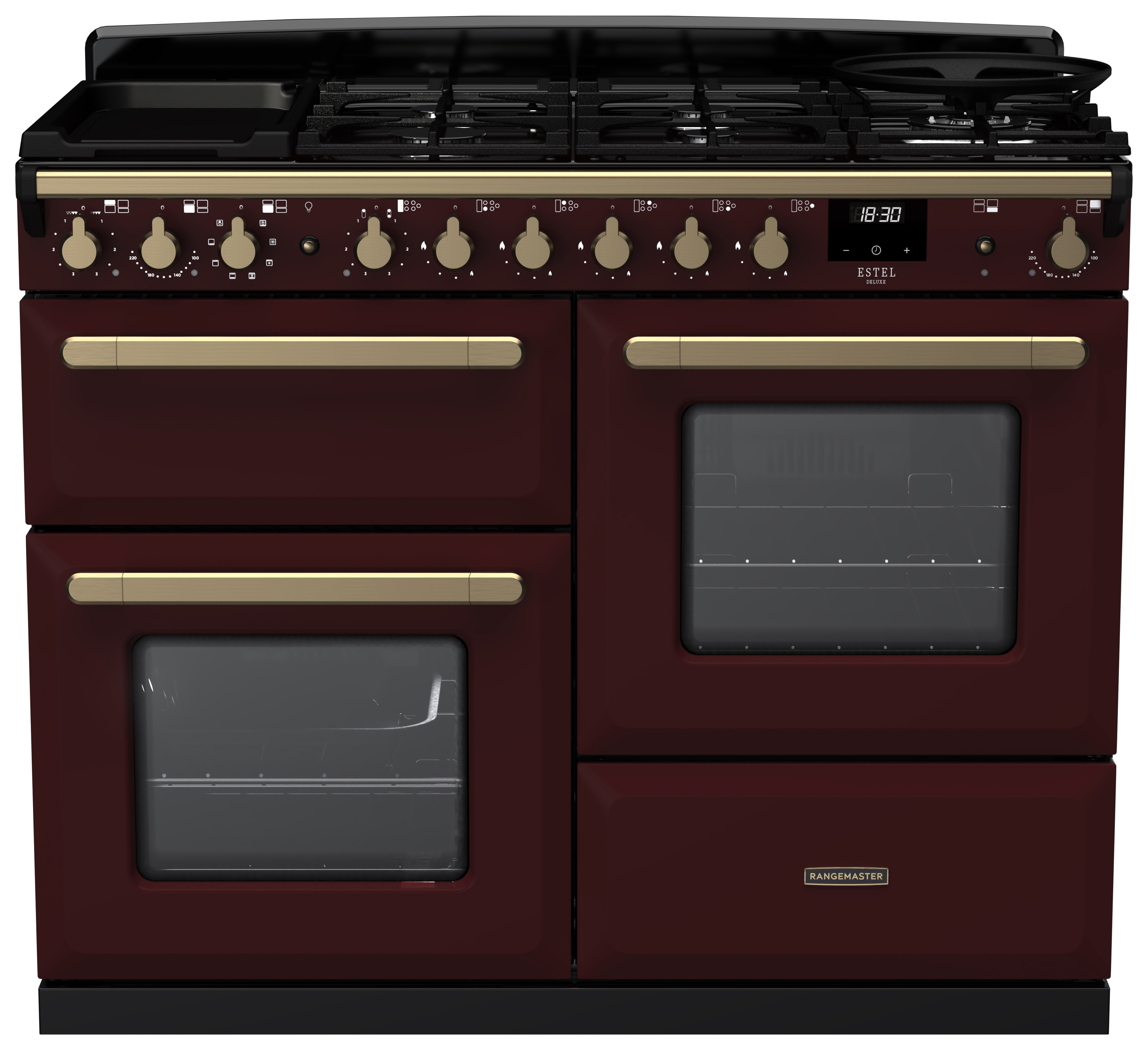 Rangemaster Estel Deluxe 110cm Dual Fuel Rangecooker - Bordeaux + Brass