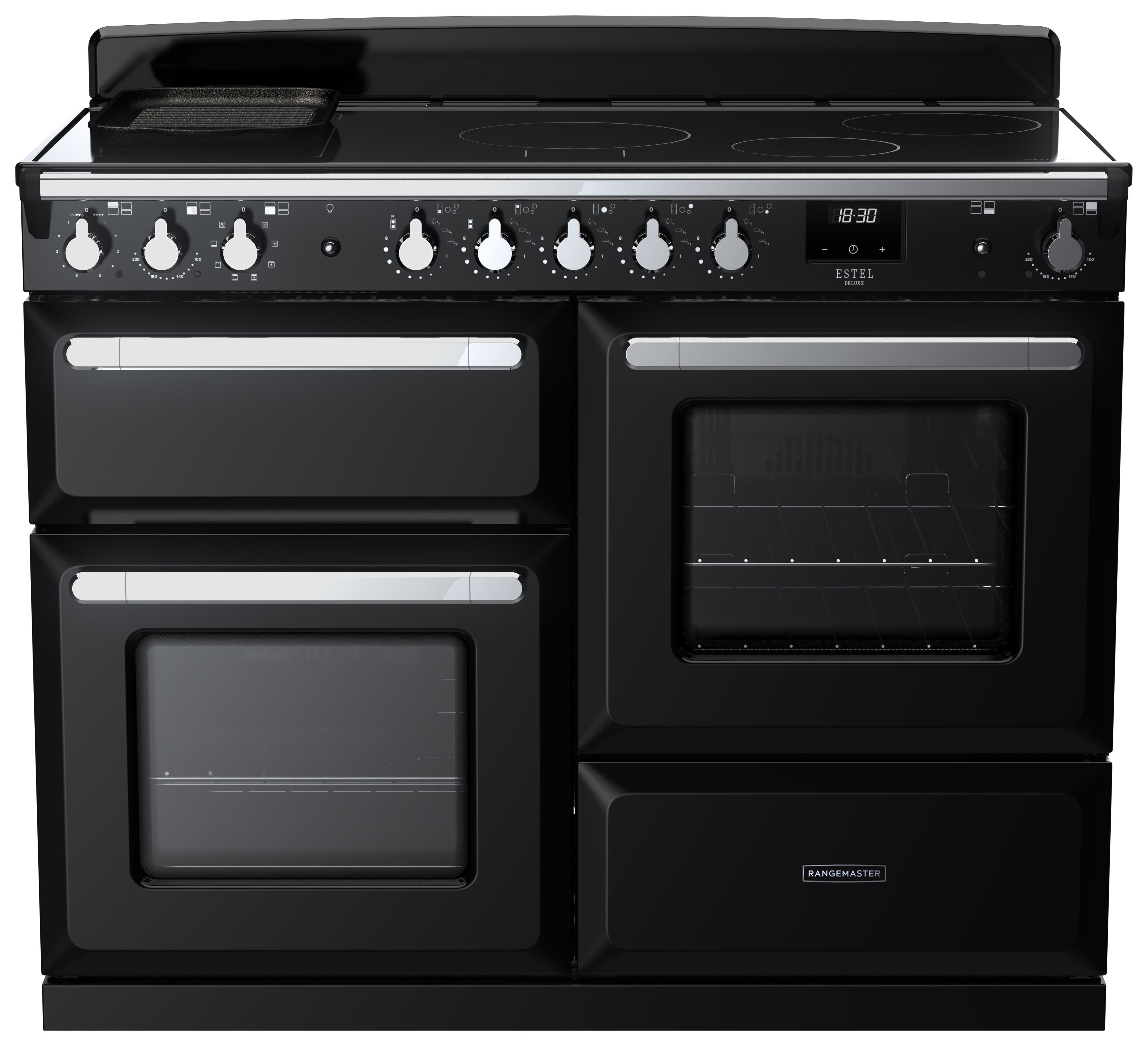 Rangemaster Estel Deluxe 110cm Induction Rangecooker - Gloss Black + Chrome