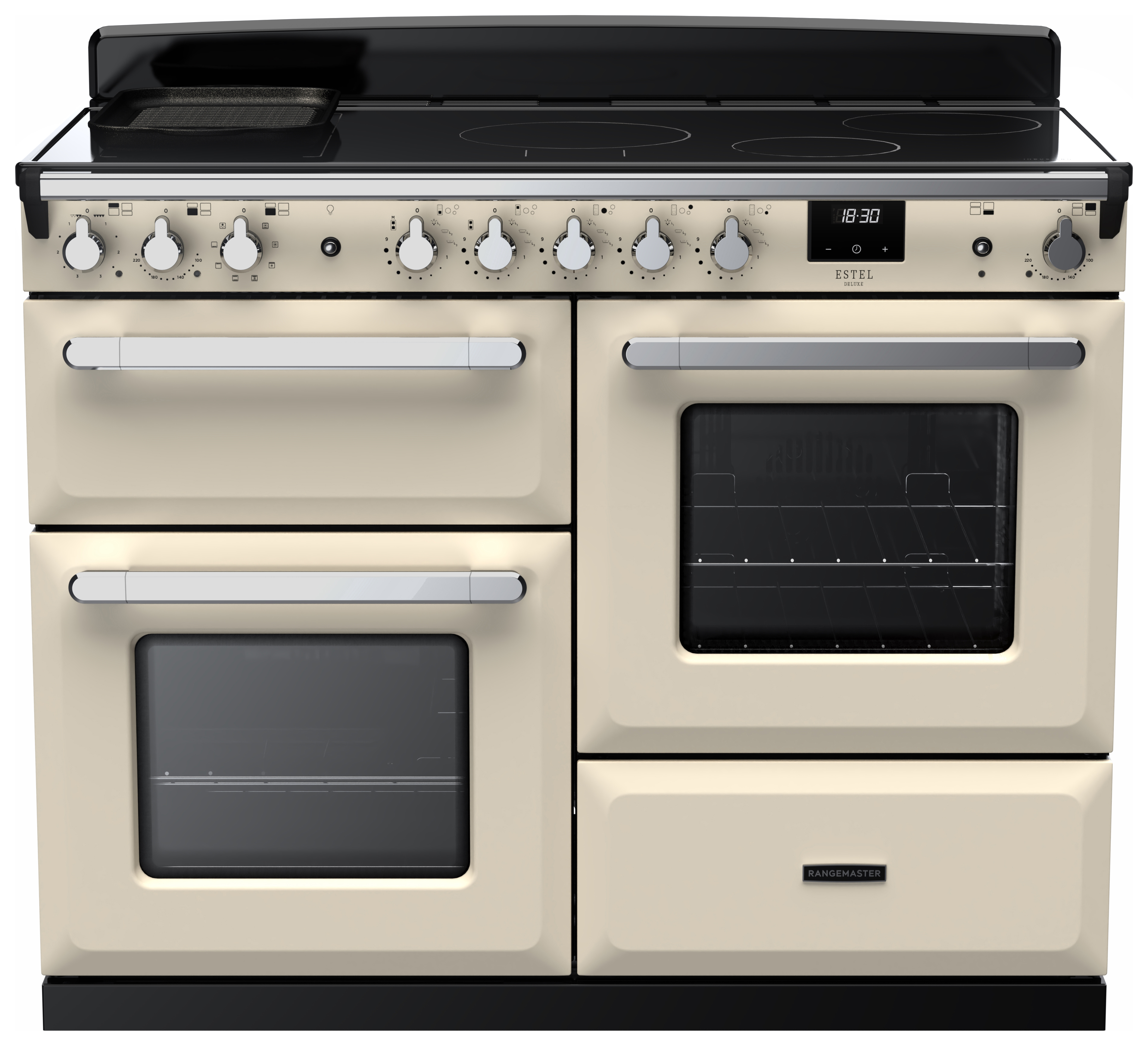 Rangemaster Estel Deluxe 110cm Induction Rangecooker - Pale Cream + Chrome