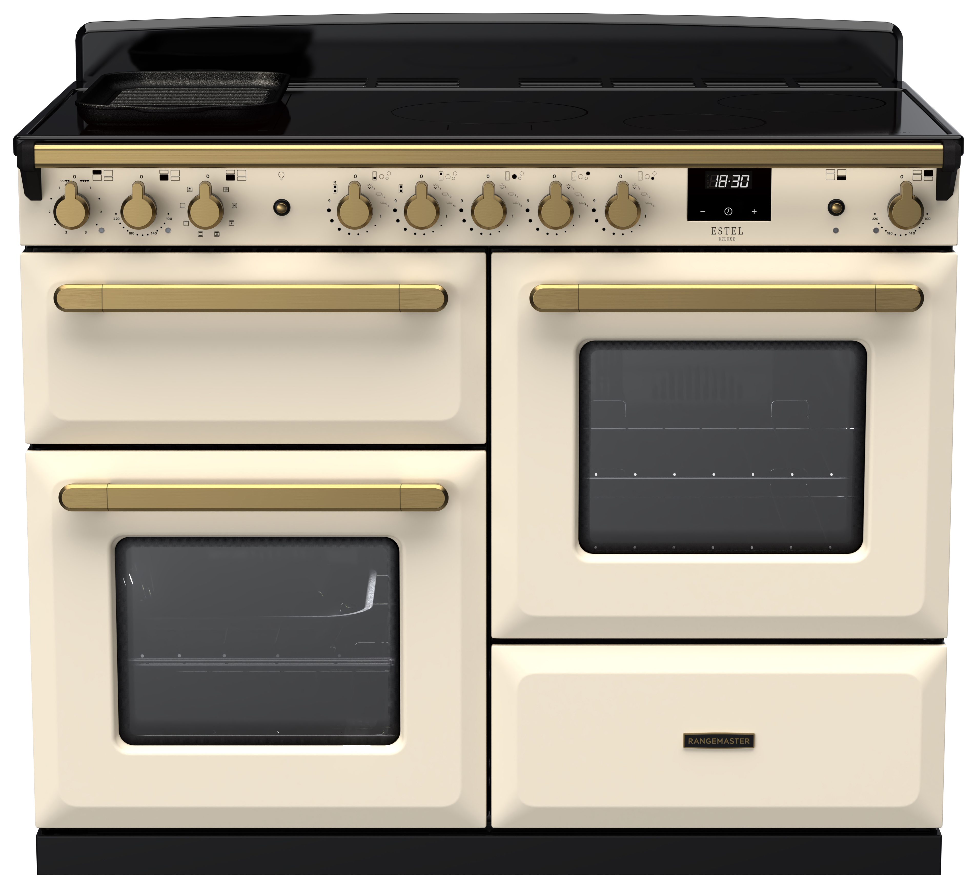 Rangemaster Estel Deluxe 110cm Induction Rangecooker - Pale Cream + Brass