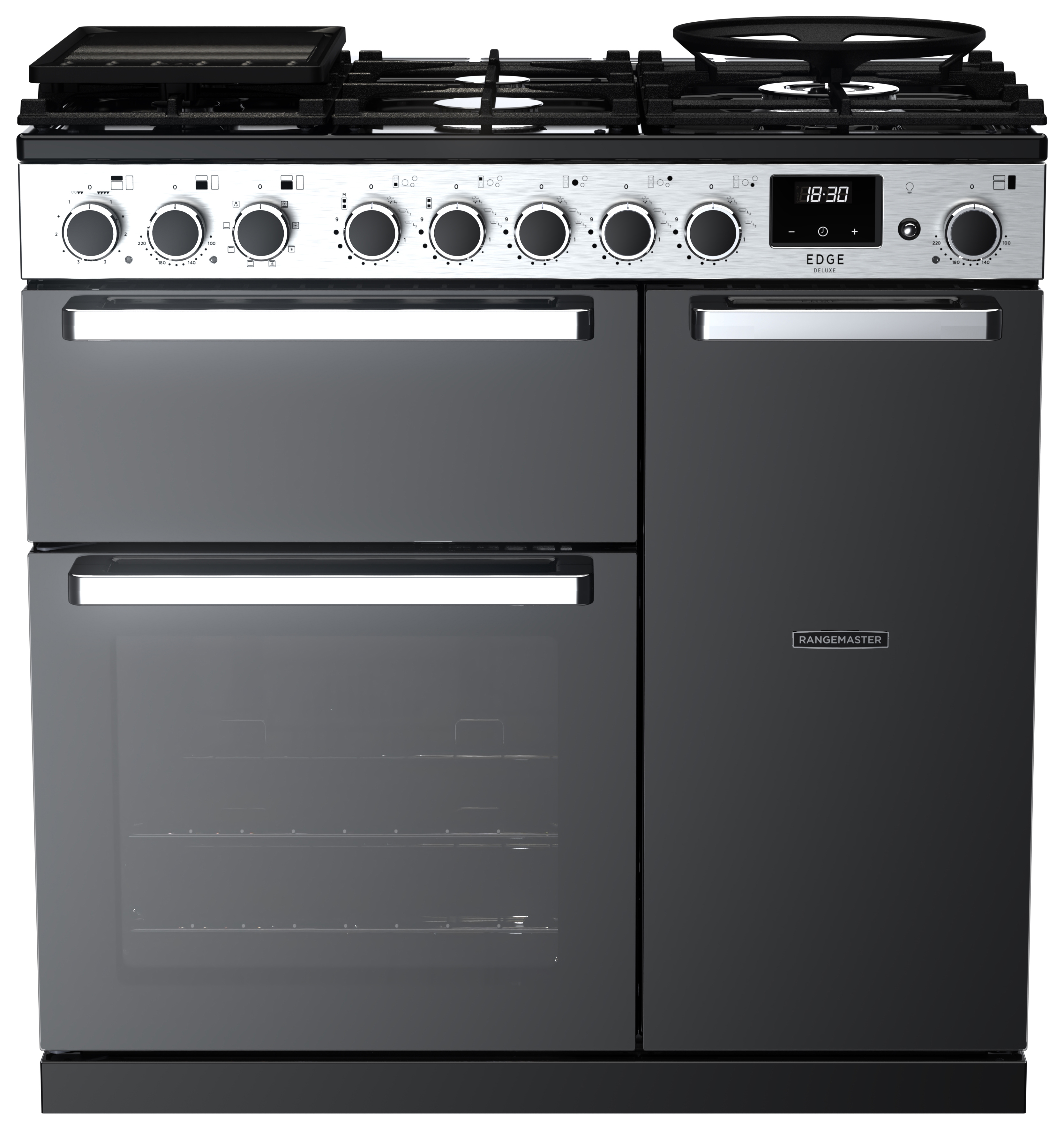 Rangemaster Edge Deluxe 90cm Dual Fuel Rangecooker - Black Glass