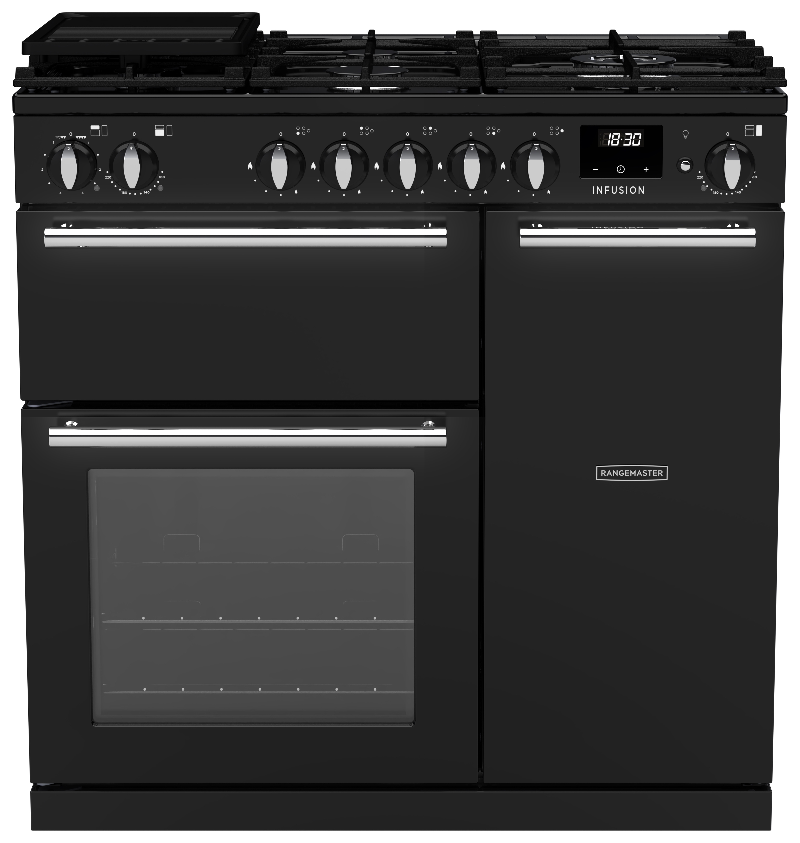 Rangemaster Infusion 90cm Dual Fuel Range Cooker - Black Glass