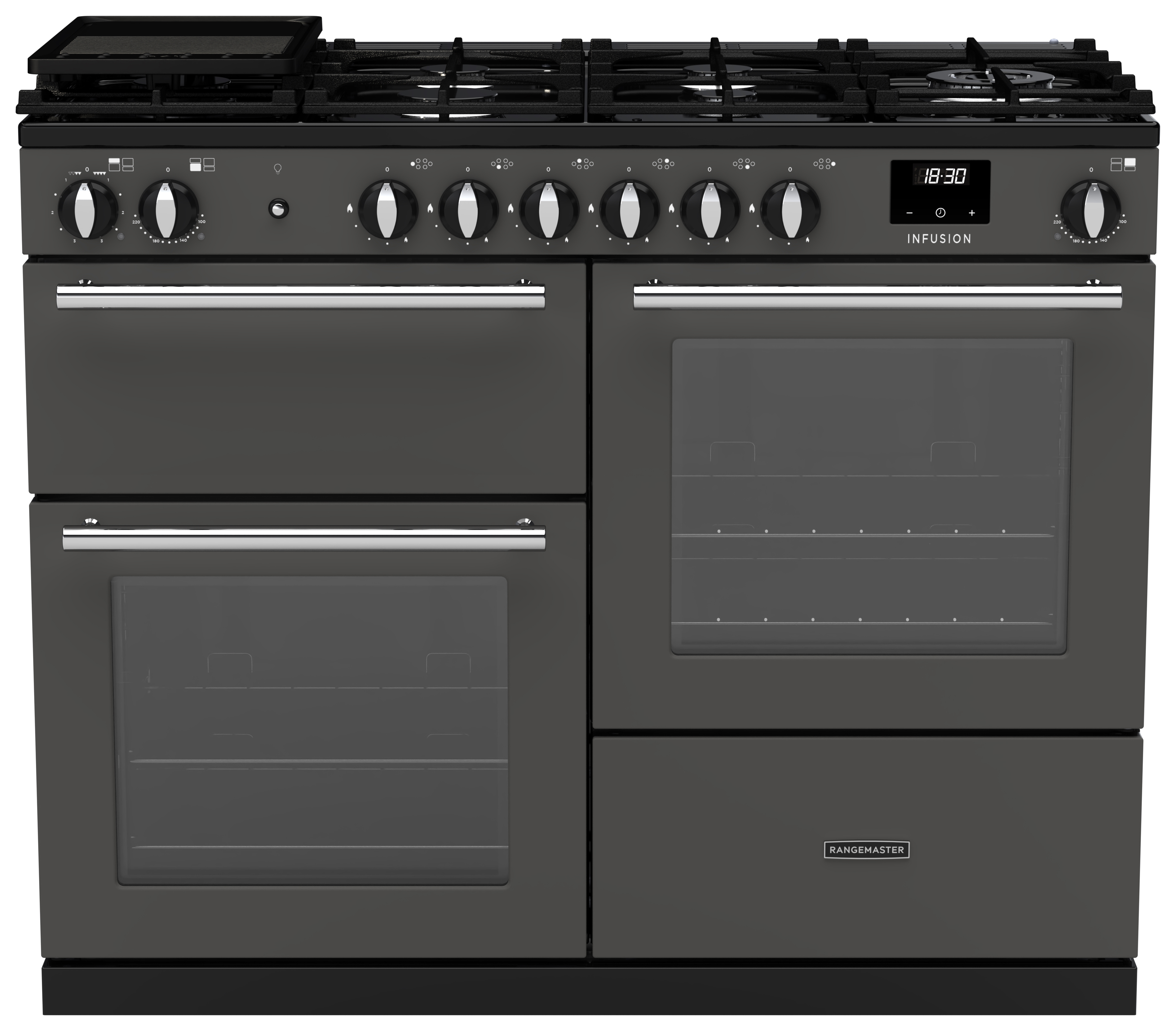 Rangemaster Infusion 110cm Dual Fuel Rangecooker - Black Glass