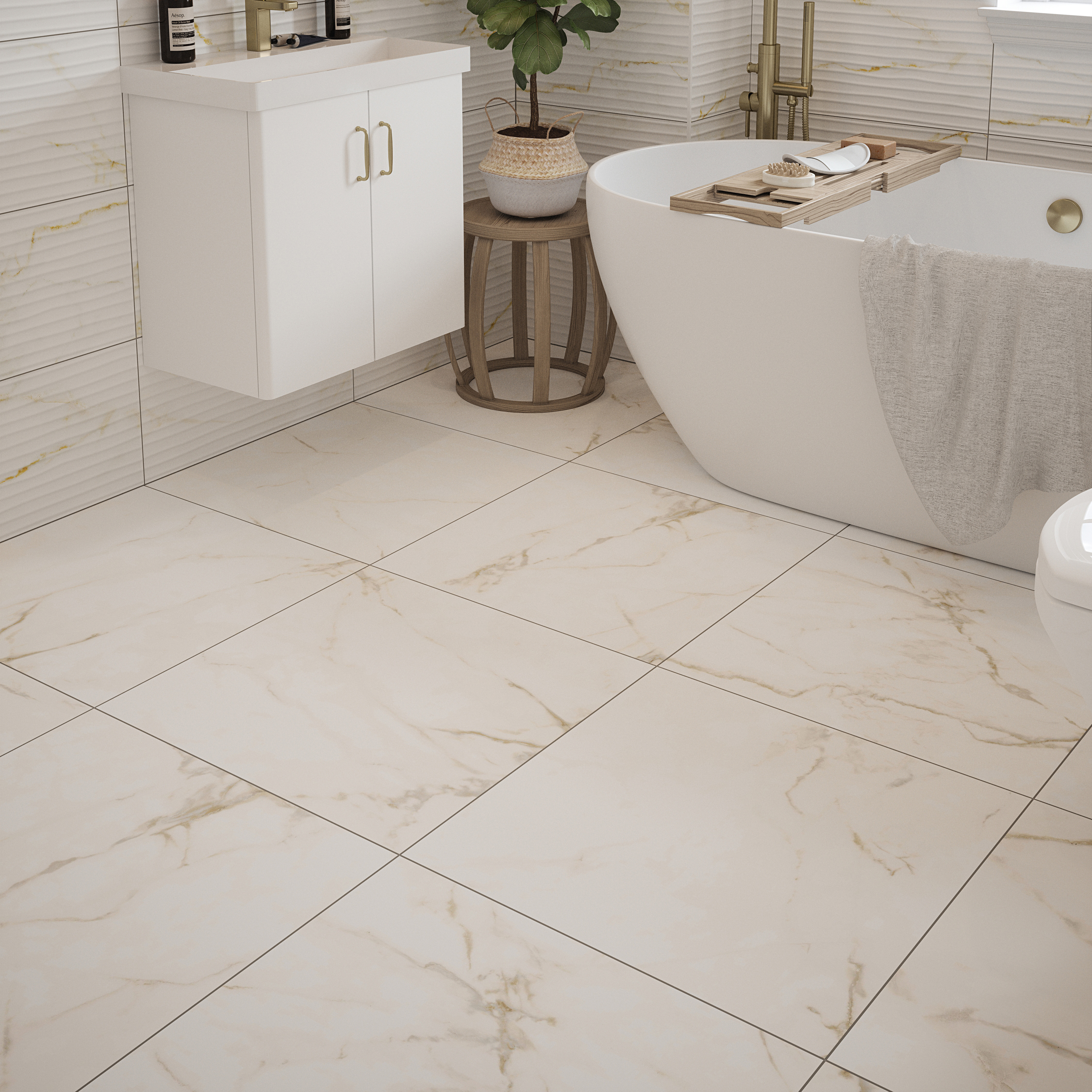 Wickes Boutique Bolero White Matt Porcelain Wall & Floor Tile - 600 x 600mm