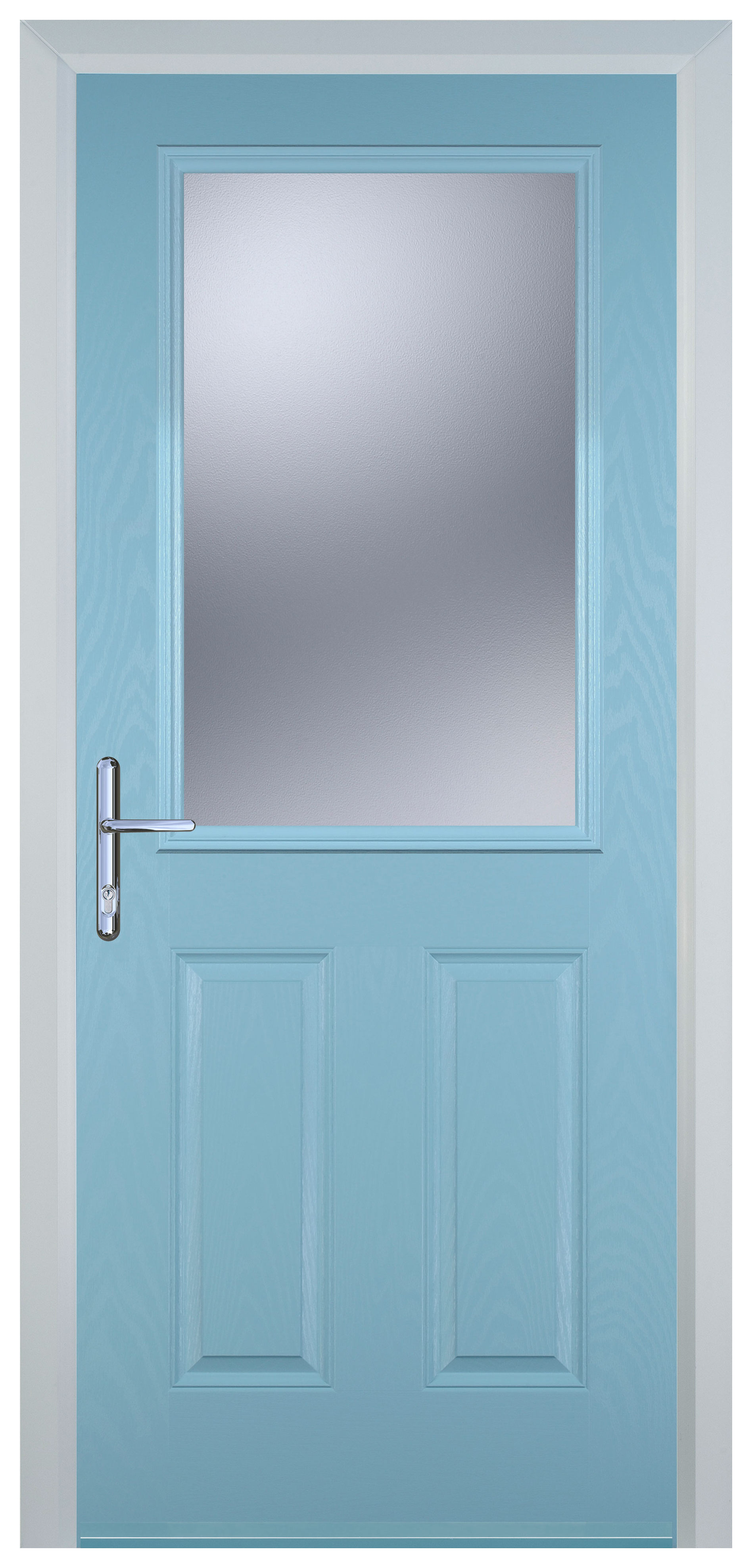Door-Stop 2 Panel 1 Square Duck Egg Blue Right Hand GRP Composite Door - 2100mm