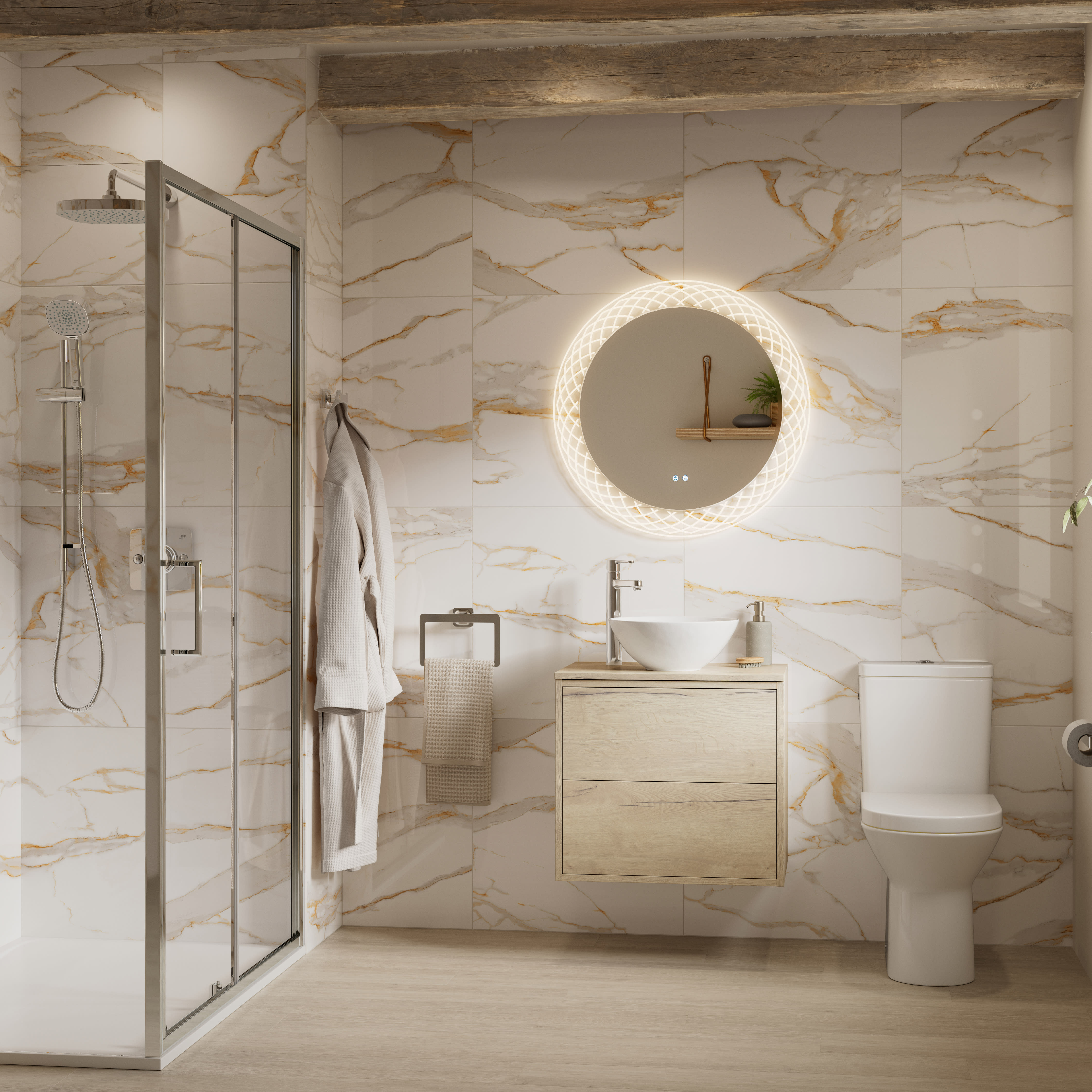 Wickes Calacatta Silk Gold Polished Porcelain Wall &amp; Floor Tile - 600 x 600mm