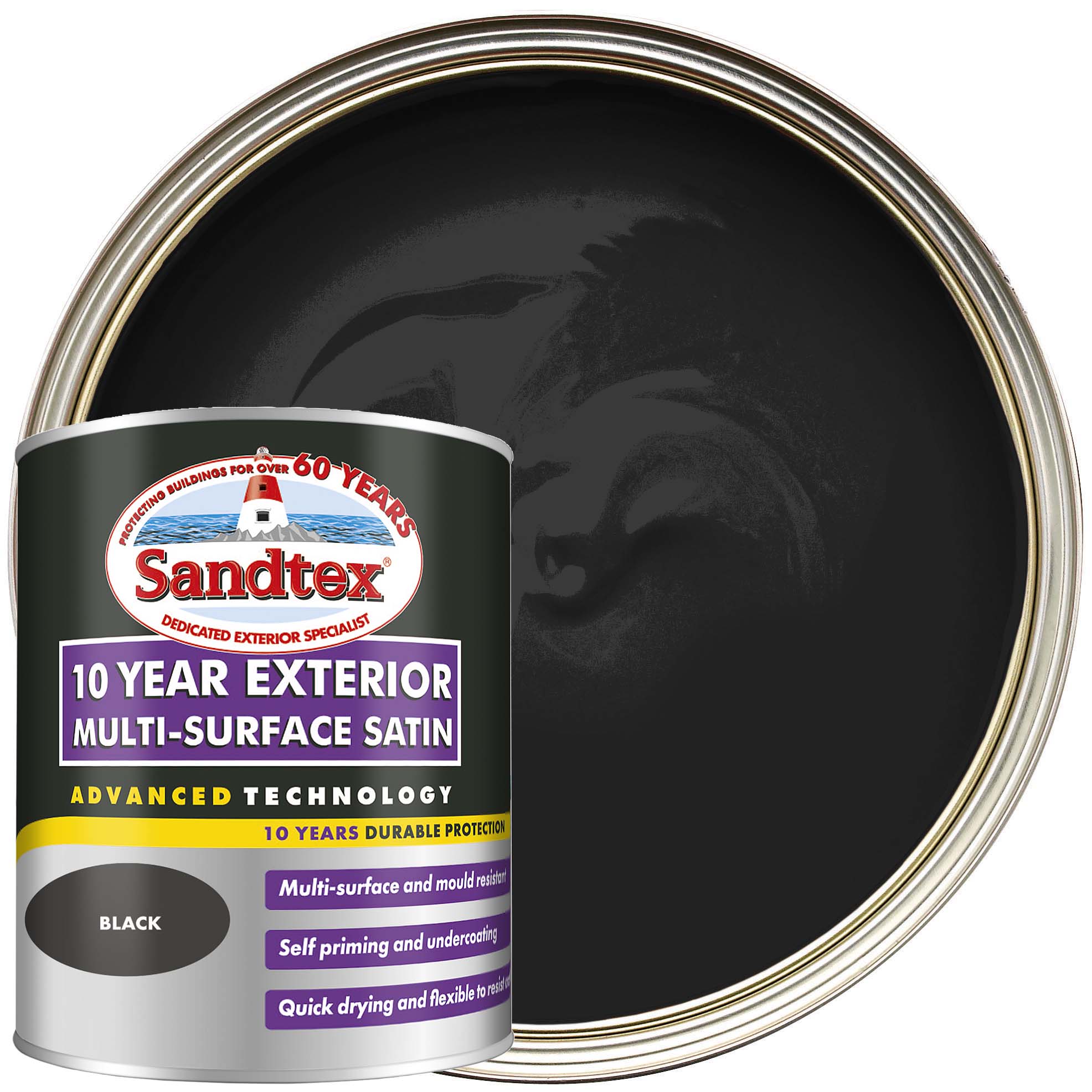 Sandtex 10 Year Multi Surface Exterior Satin Black 750ml