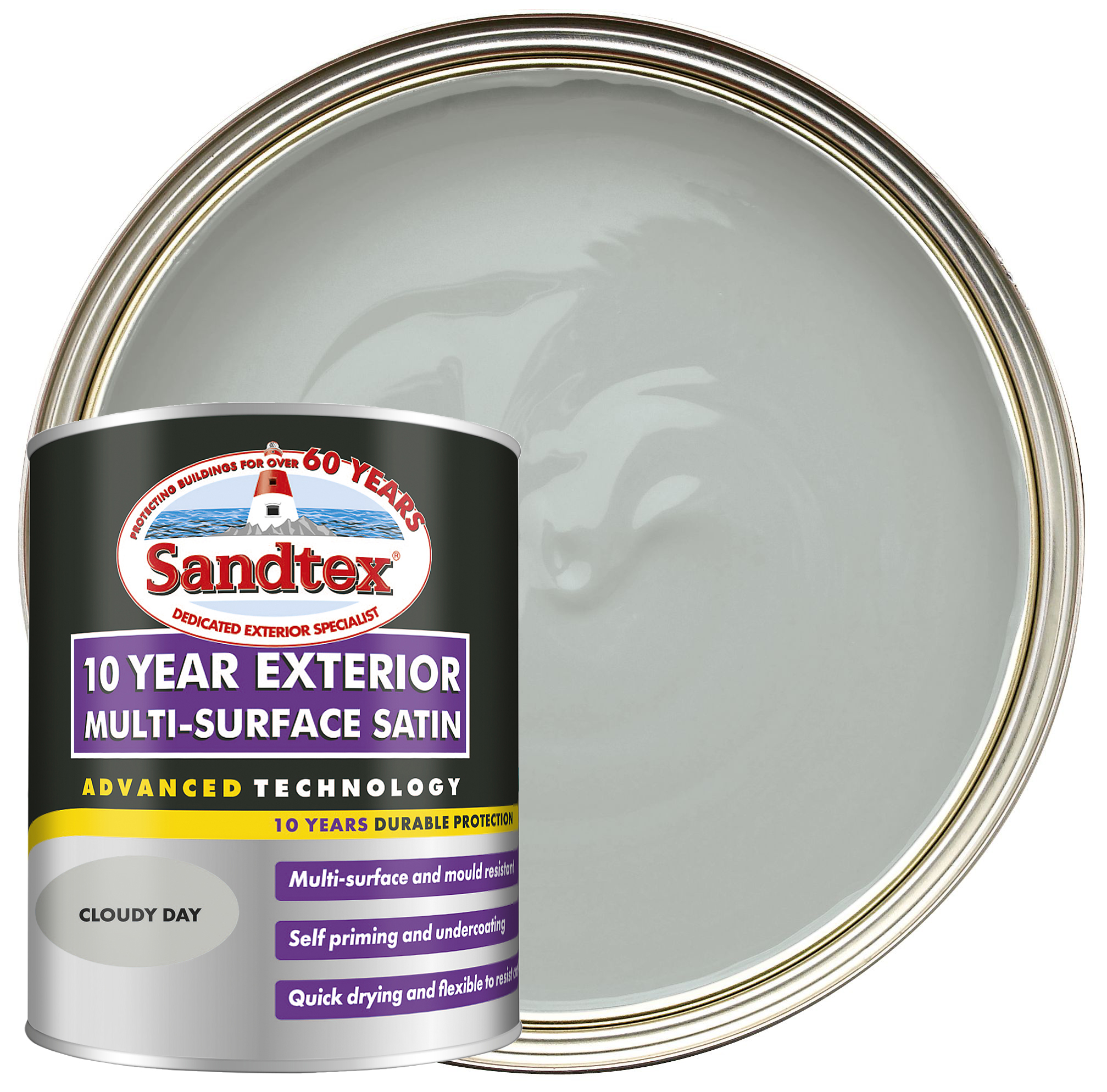 Sandtex 10 Year Multi Surface Exterior Satin - Cloudy Day - 750ml