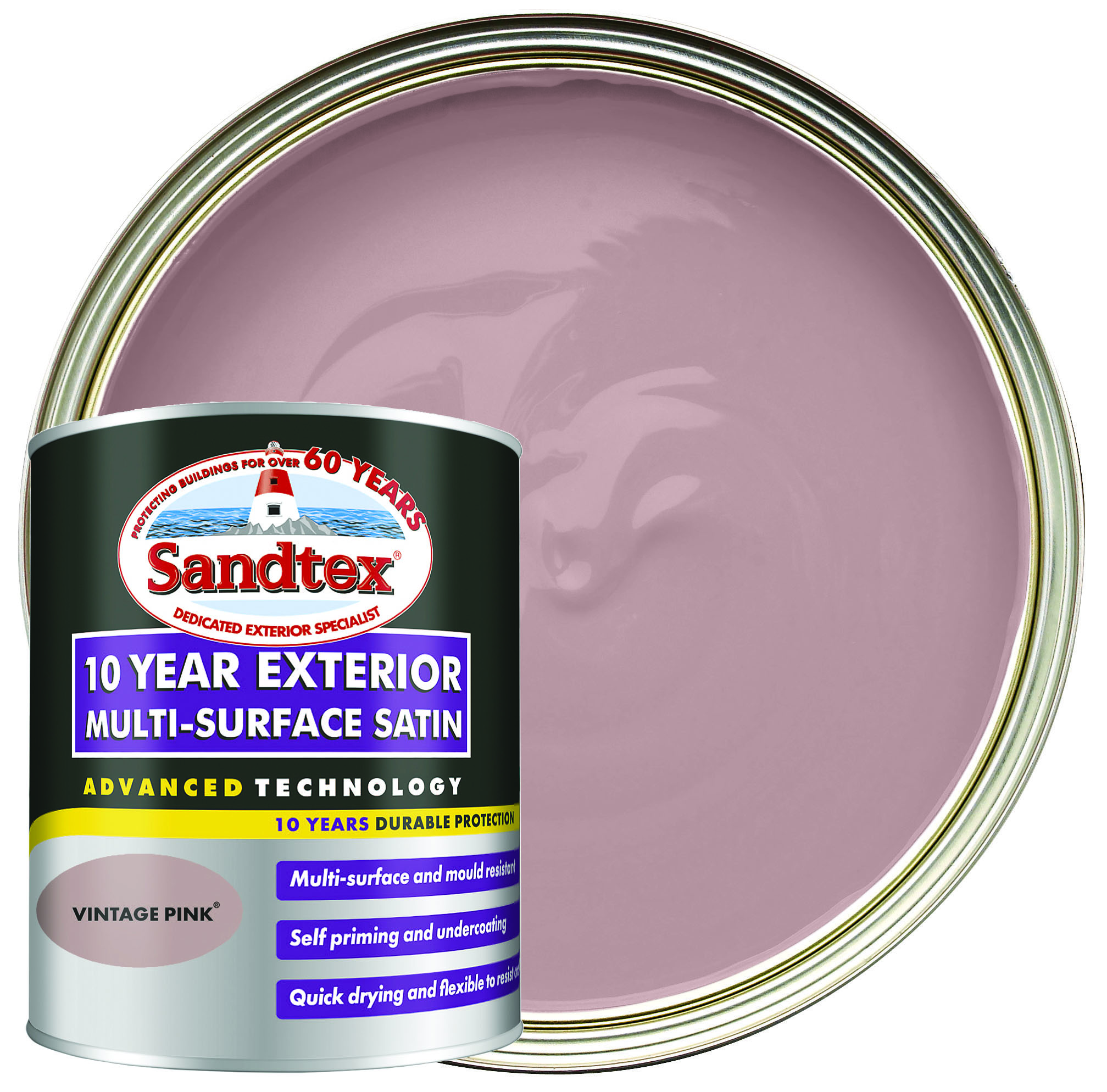 Sandtex 10 Year Multi Surface Exterior Satin - Vintage Pink - 750ml