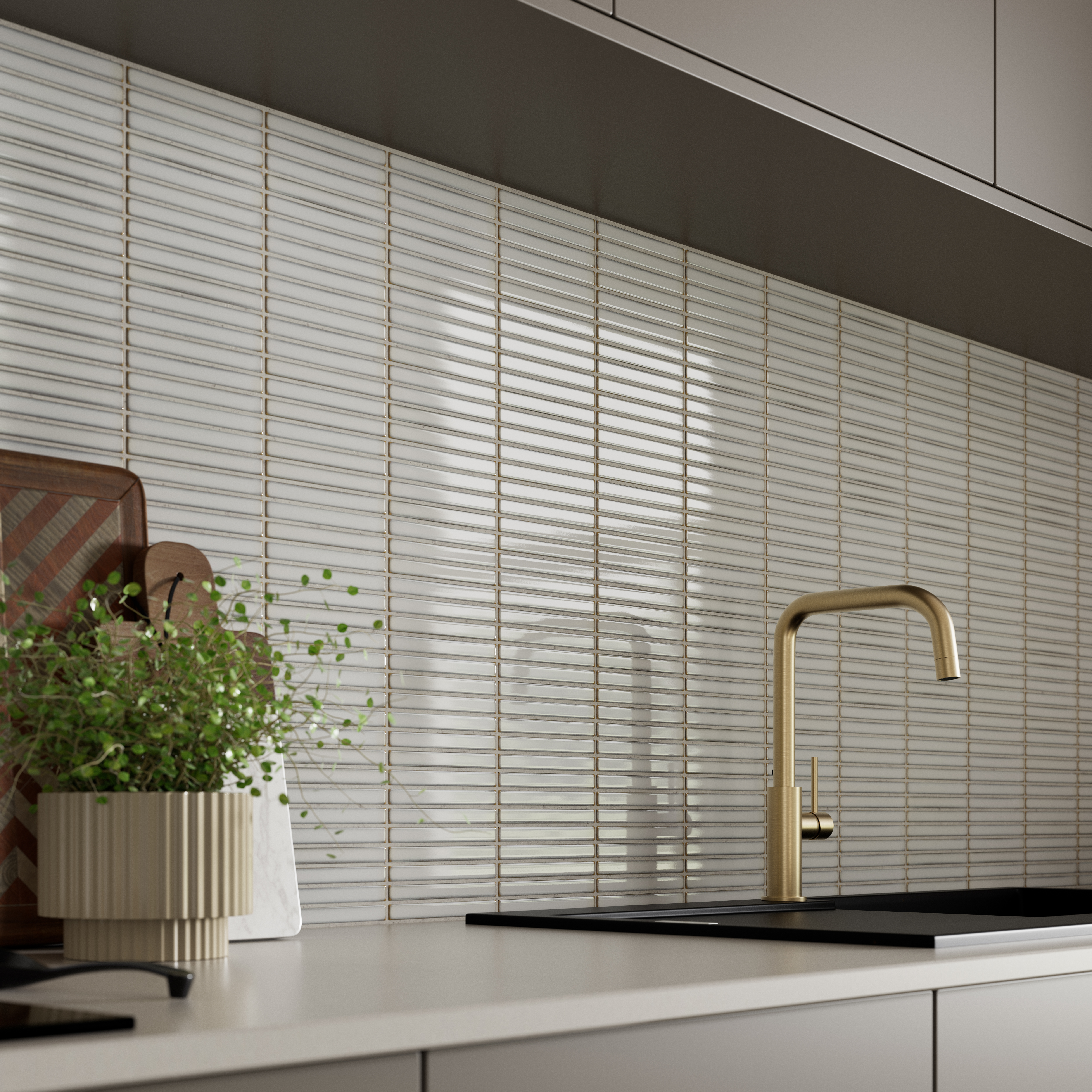 Linear White Gloss Porcelain Mosaic Sheet - 315 x 296mm