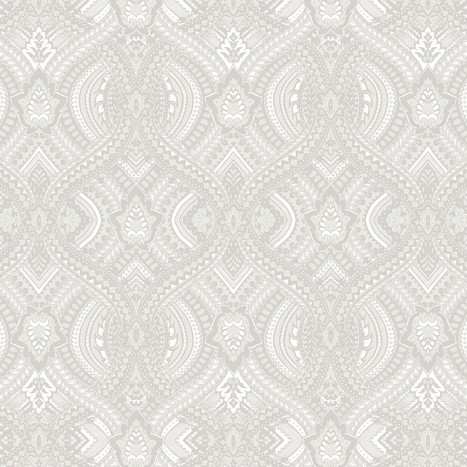 Hoopla Ogee Damask Grey Matt Wallpaper Sample