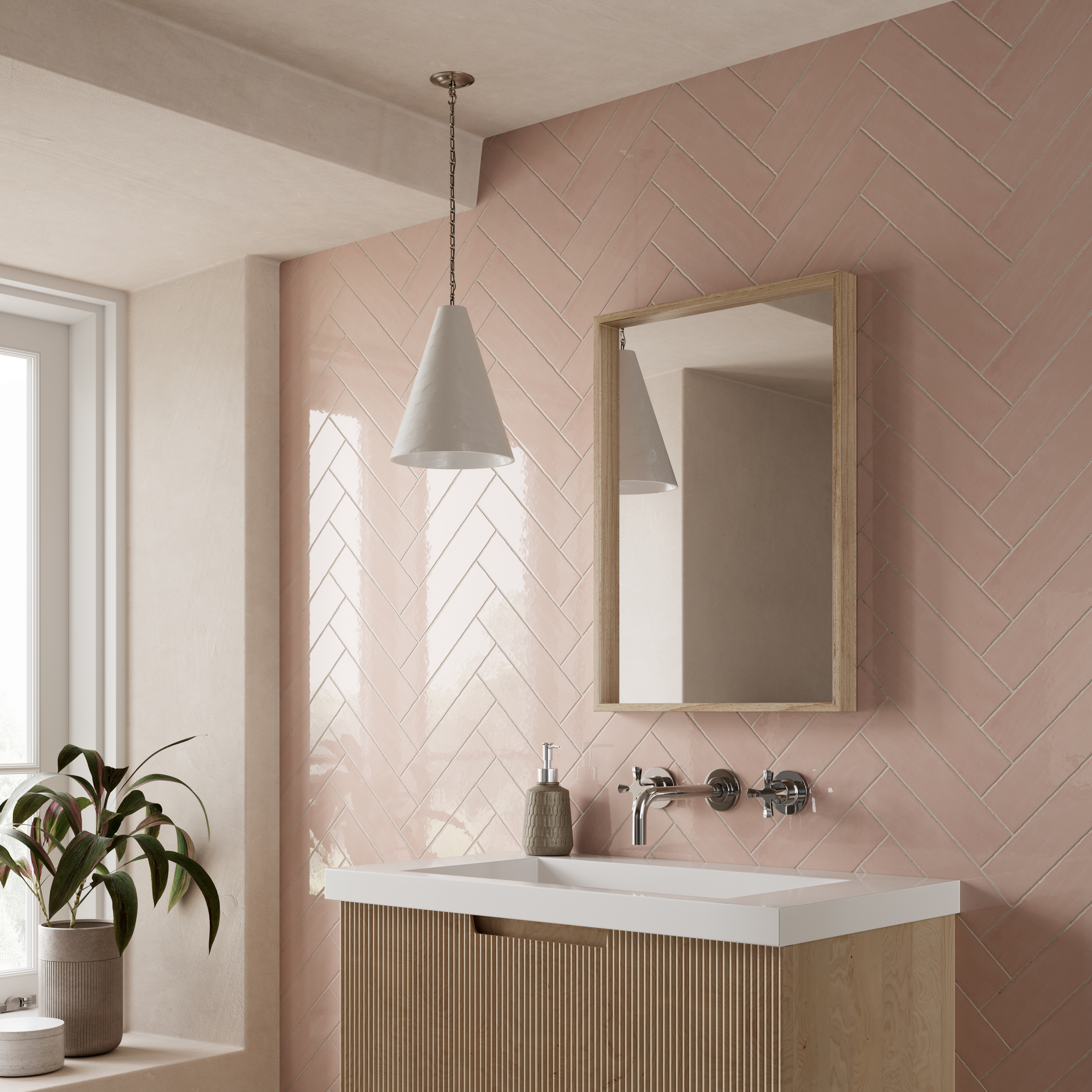 Wickes Farmhouse Soft Pink Ceramic Wall Tile - 300 x 75mm