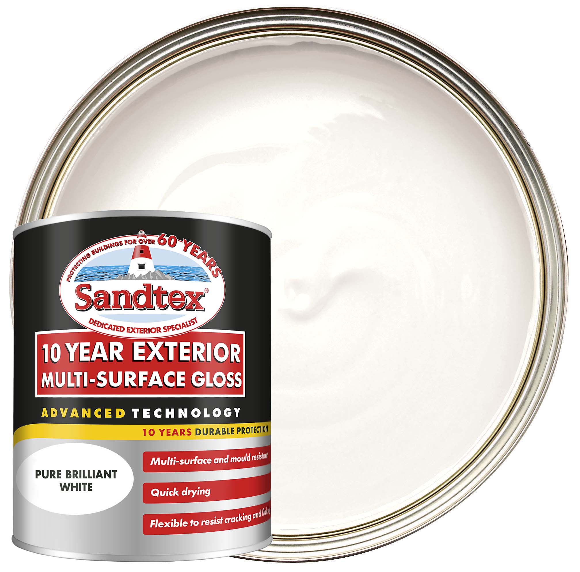 Sandtex 10 Year Multisurface Gloss - Brilliant White 750ml
