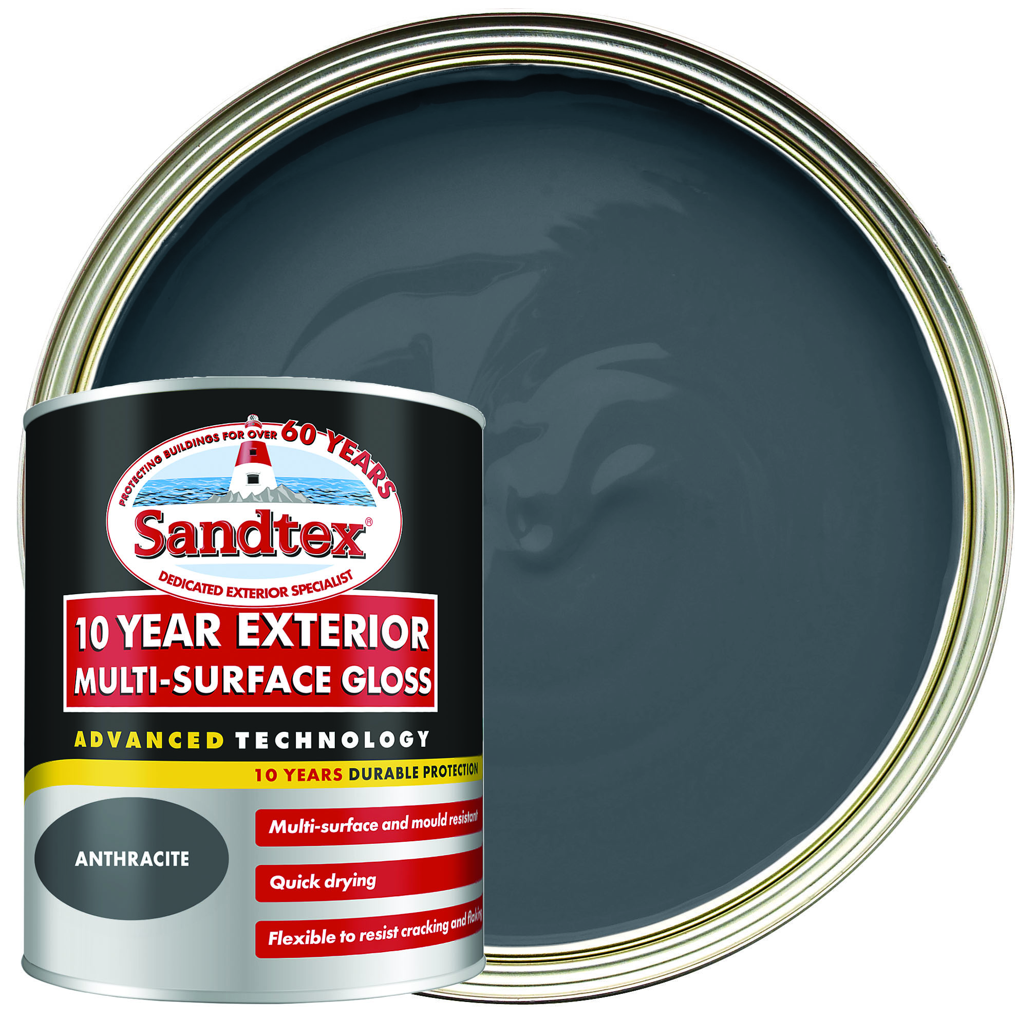 Sandtex 10 Year Multisurface Exterior Gloss Paint - Anthracite - 750ml