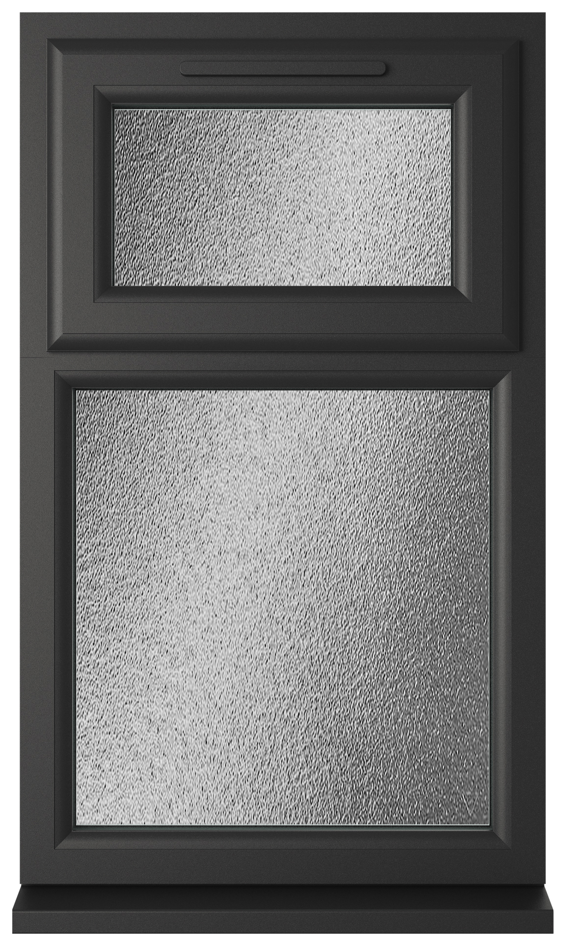 Crystal uPVC Black Top Hung Opener Over Fixed Light Obscure Triple Glazed Window - 610 x 1115mm