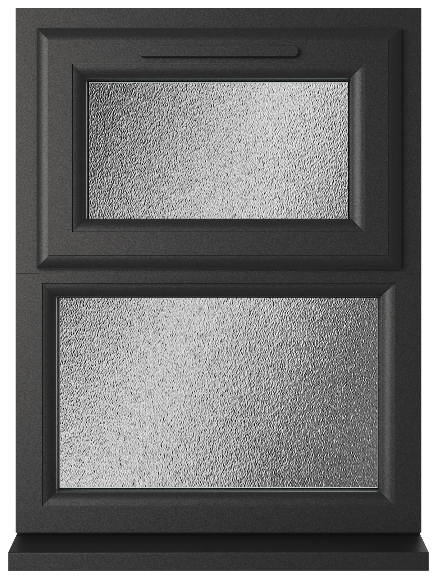 Crystal uPVC Black Top Hung Opener Over Fixed Light Obscure Triple Glazed Window - 1190 x 1115mm