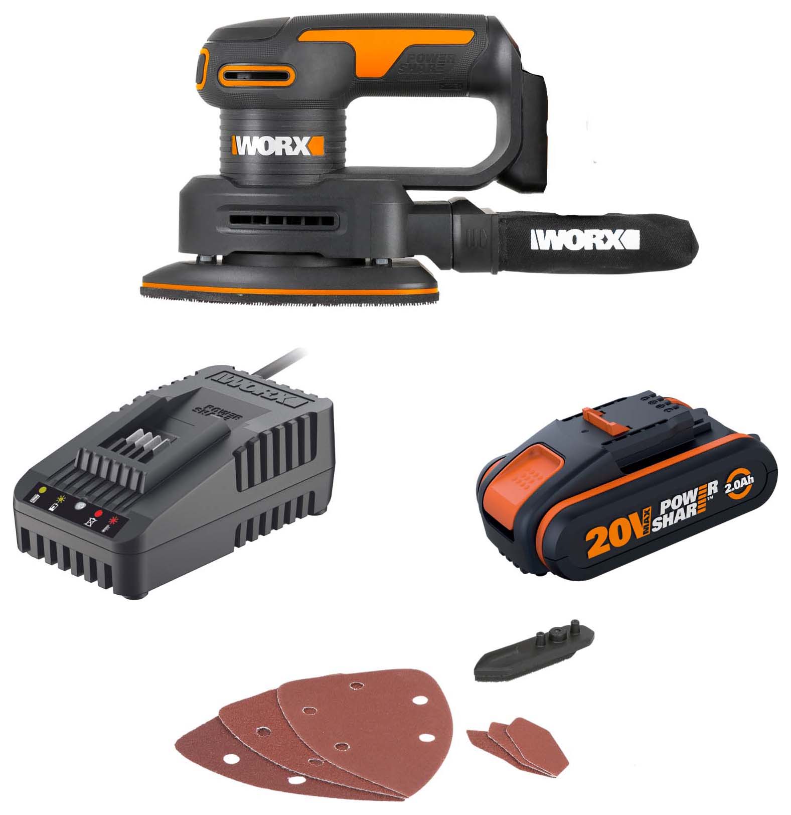 Worx WX822 20V Cordless Detail Sander with 1 x 2.0Ah