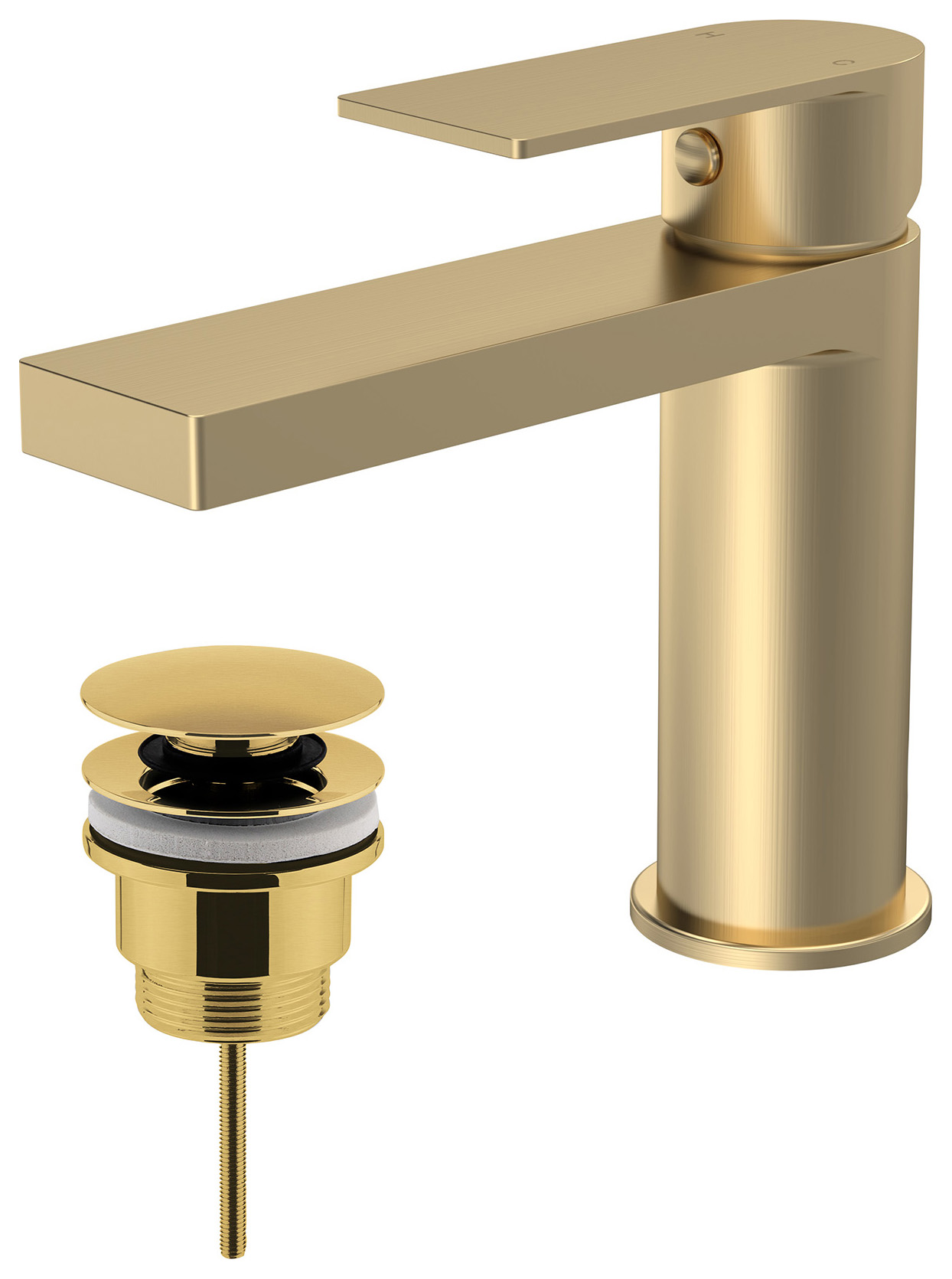 Balterley Celeste Square Mono Basin Mixer Tap & Push Button Waste - Brushed Brass