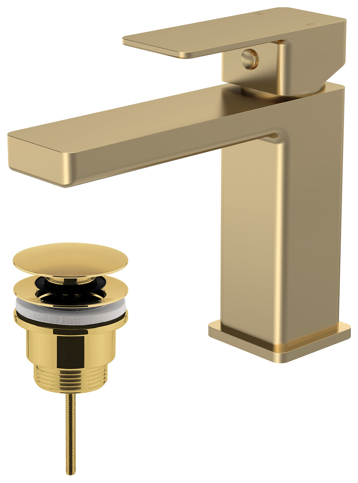 Balterley Opus Square Mono Basin Mixer Bathroom Sink Tap & Push Button Waste - Brushed Brass