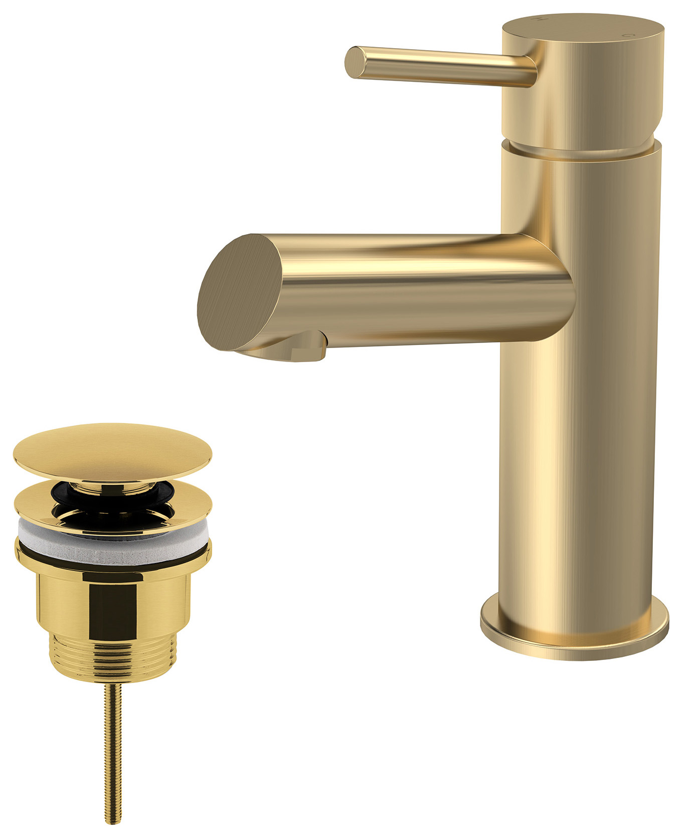 Balterley Nova Minimalist Round Mono Basin Mixer Tap & Push Button Waste - Brushed Brass