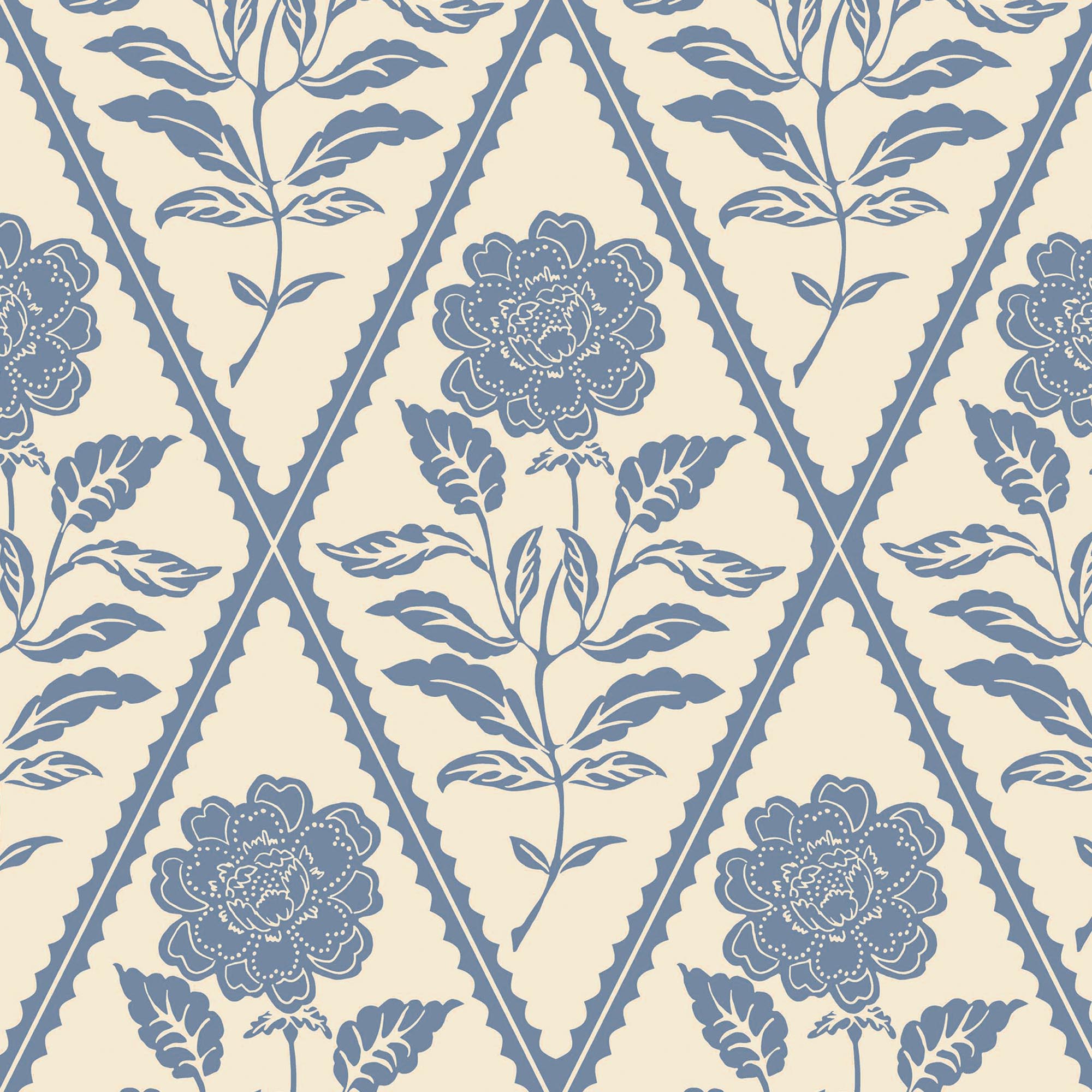 Joules Juliette Floral Print Cream & Blue Wallpaper - 10m x 52cm