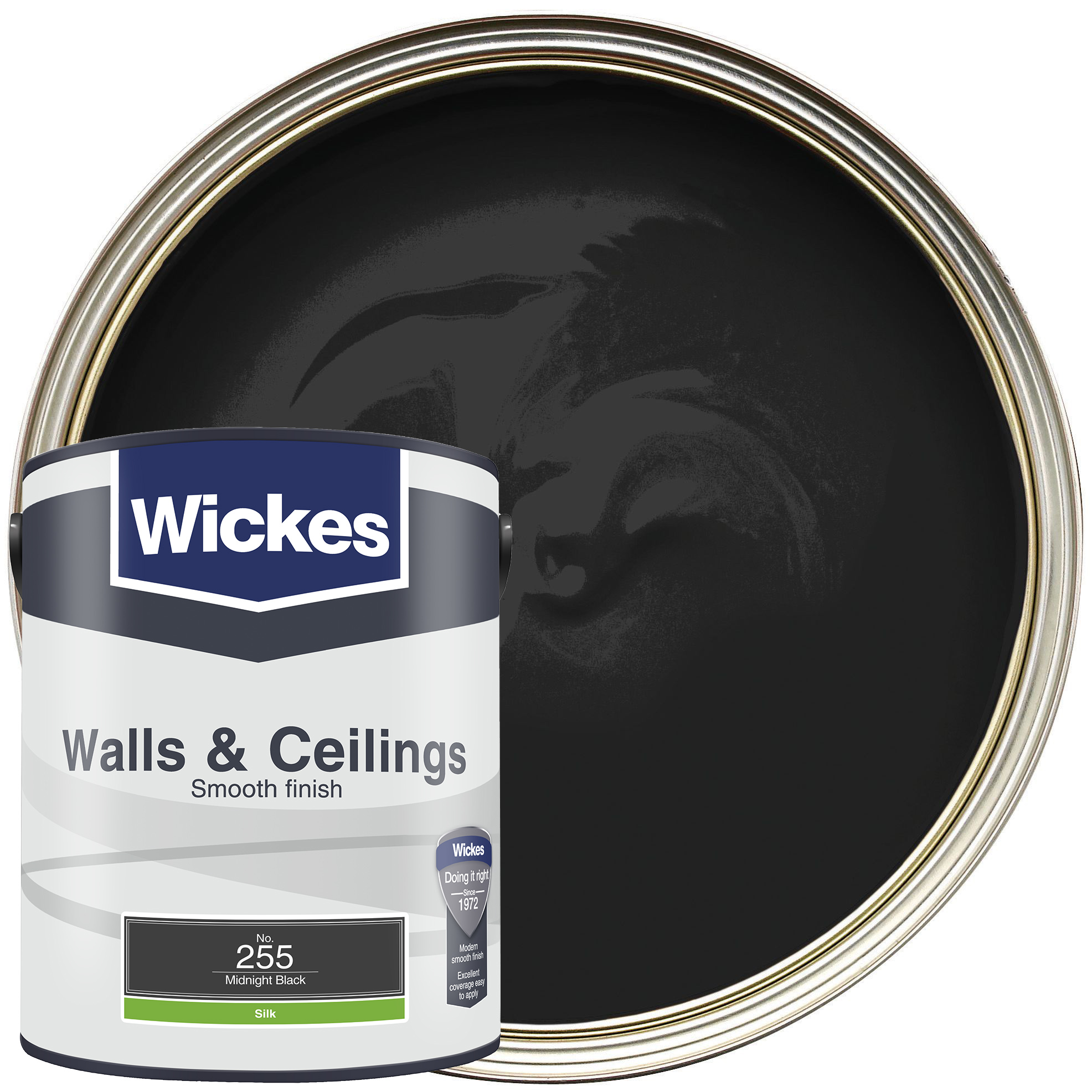 Wickes Vinyl Silk Emulsion Paint - Midnight Black No.255 - 5L