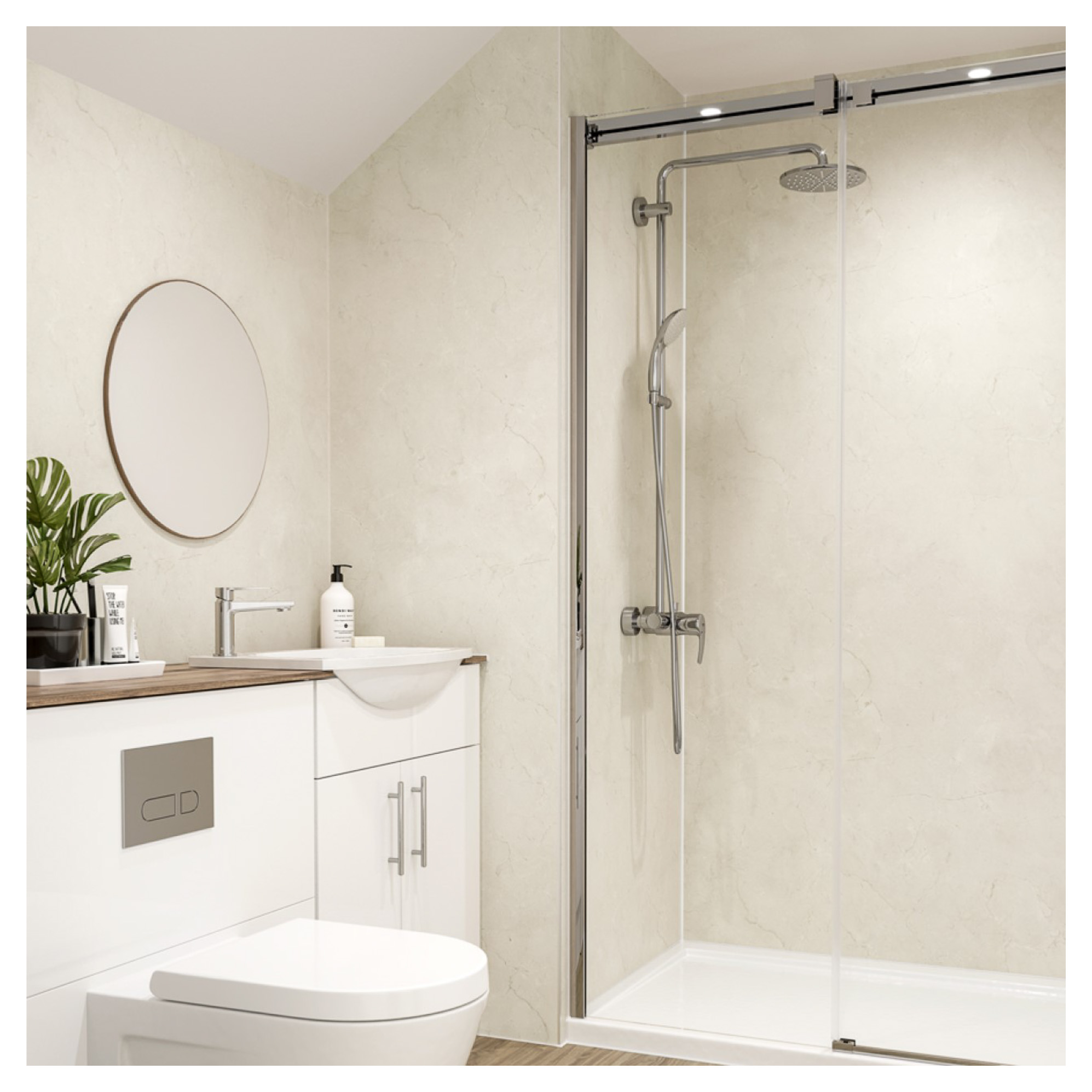 Multipanel Contemporary Marfil Cream Hydrolock Tongue & Groove Shower Panel - 2400 x 1200 x 11mm