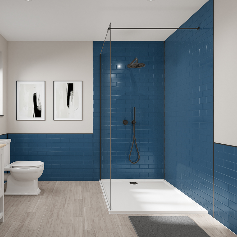 Wewall Concept Navy Horizontal Orientation Tile 2 Sided Shower Panel Kit - 900 x 900mm