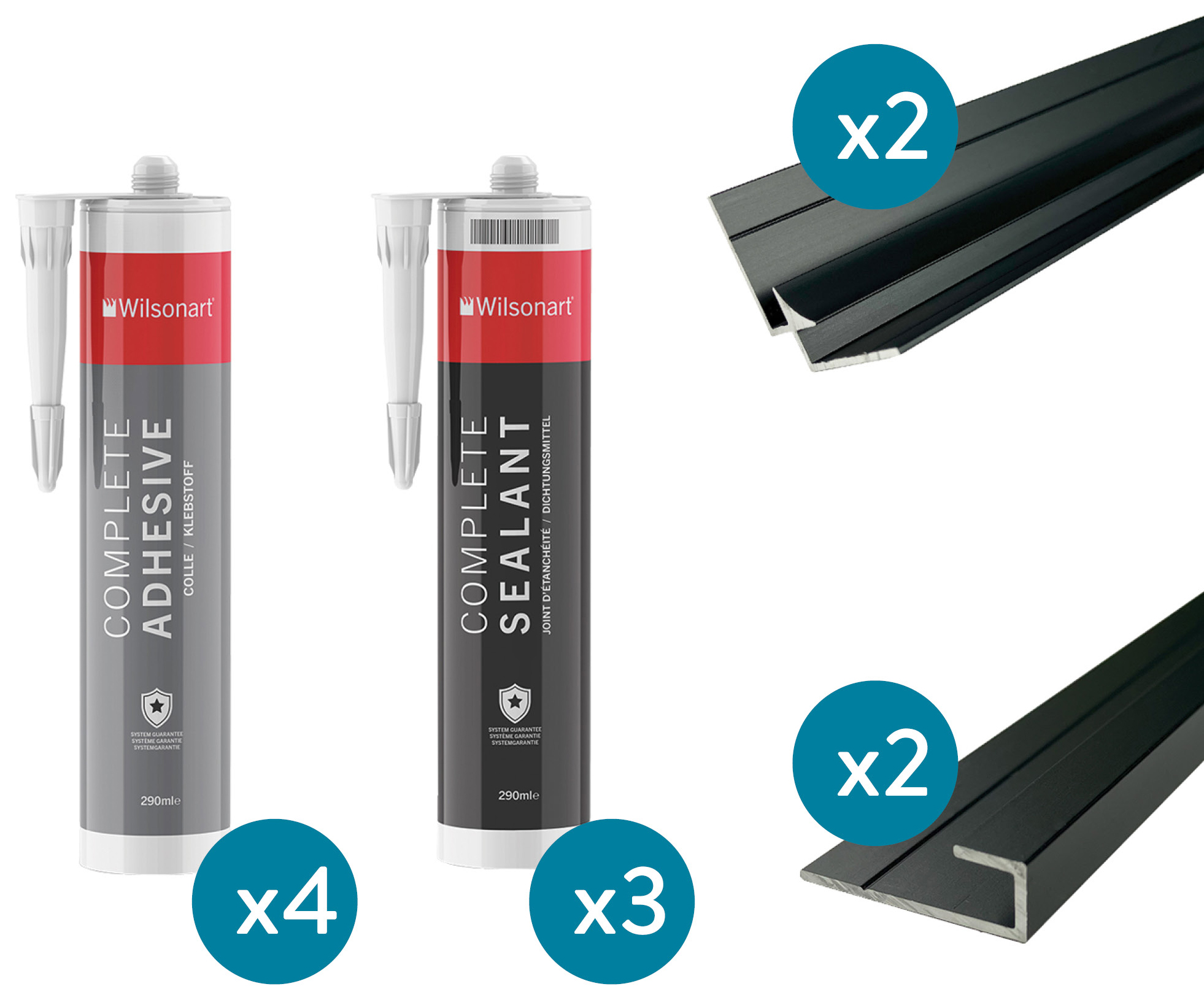 Wetwall Alloy Black Installation Kit for 3 Sided Shower Panels