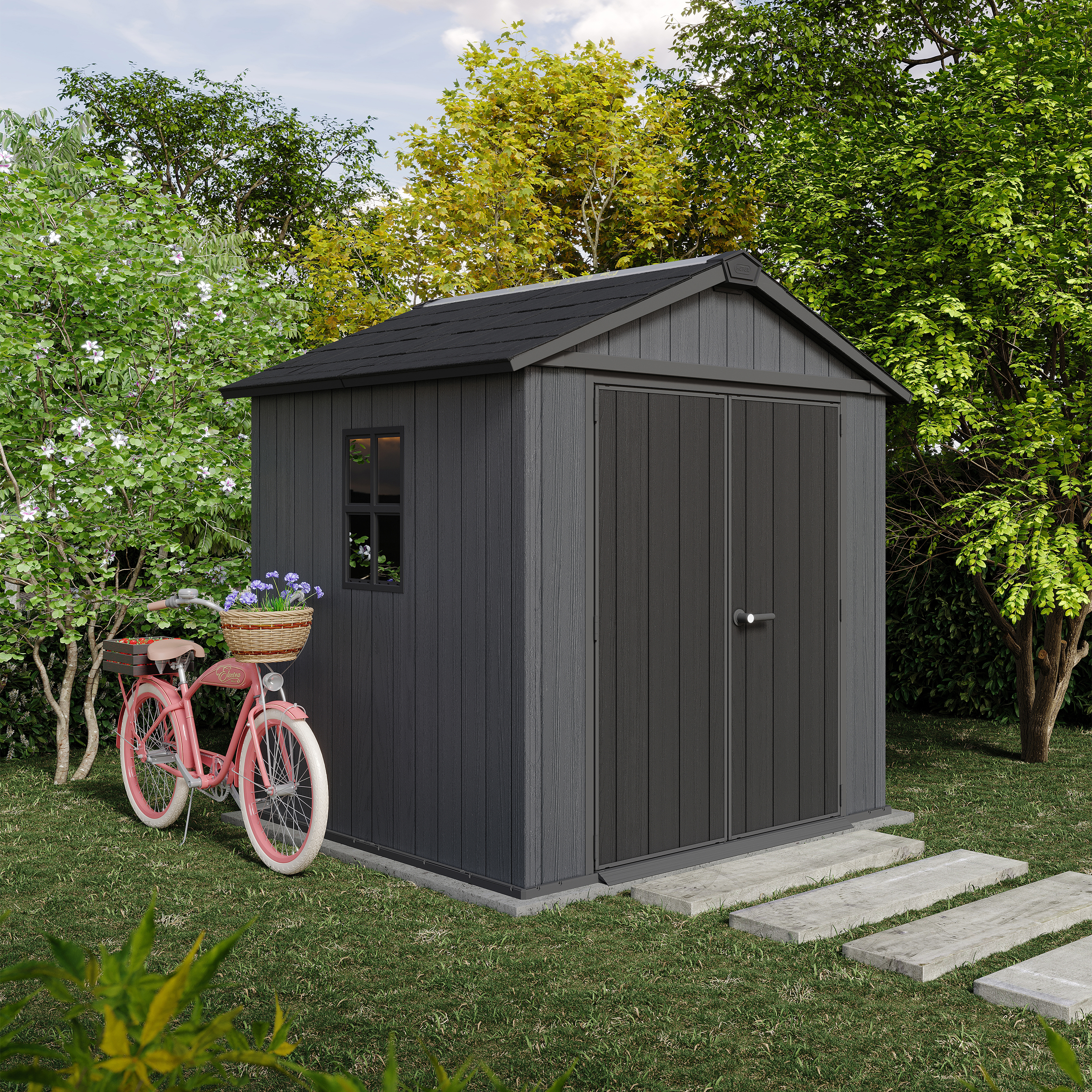 Keter Newton Plus Apex Outdoor Storage Shed Grey - 7.5 x 7ft