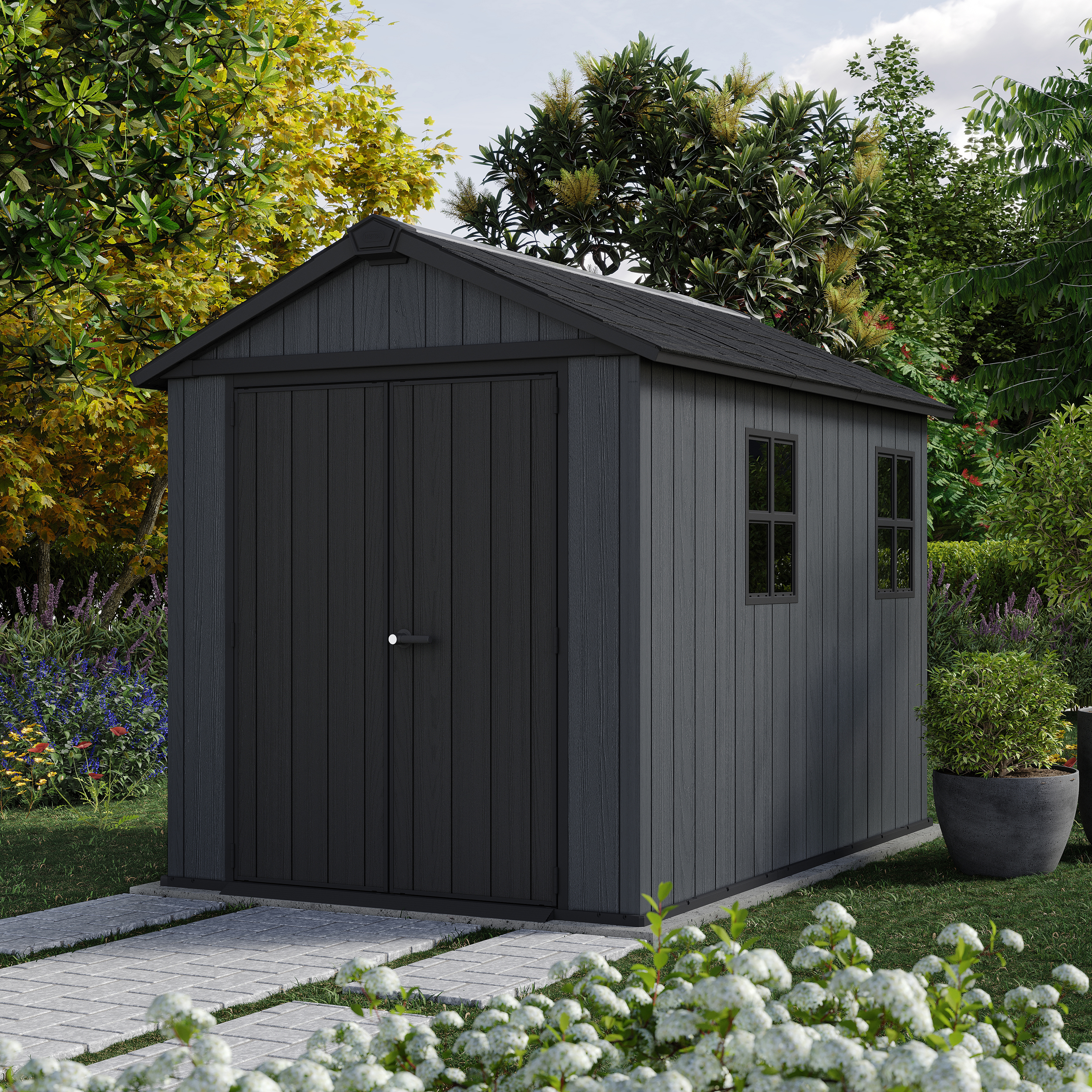 Keter Newton Plus Apex Outdoor Storage Shed Grey - 7.5 x 9ft