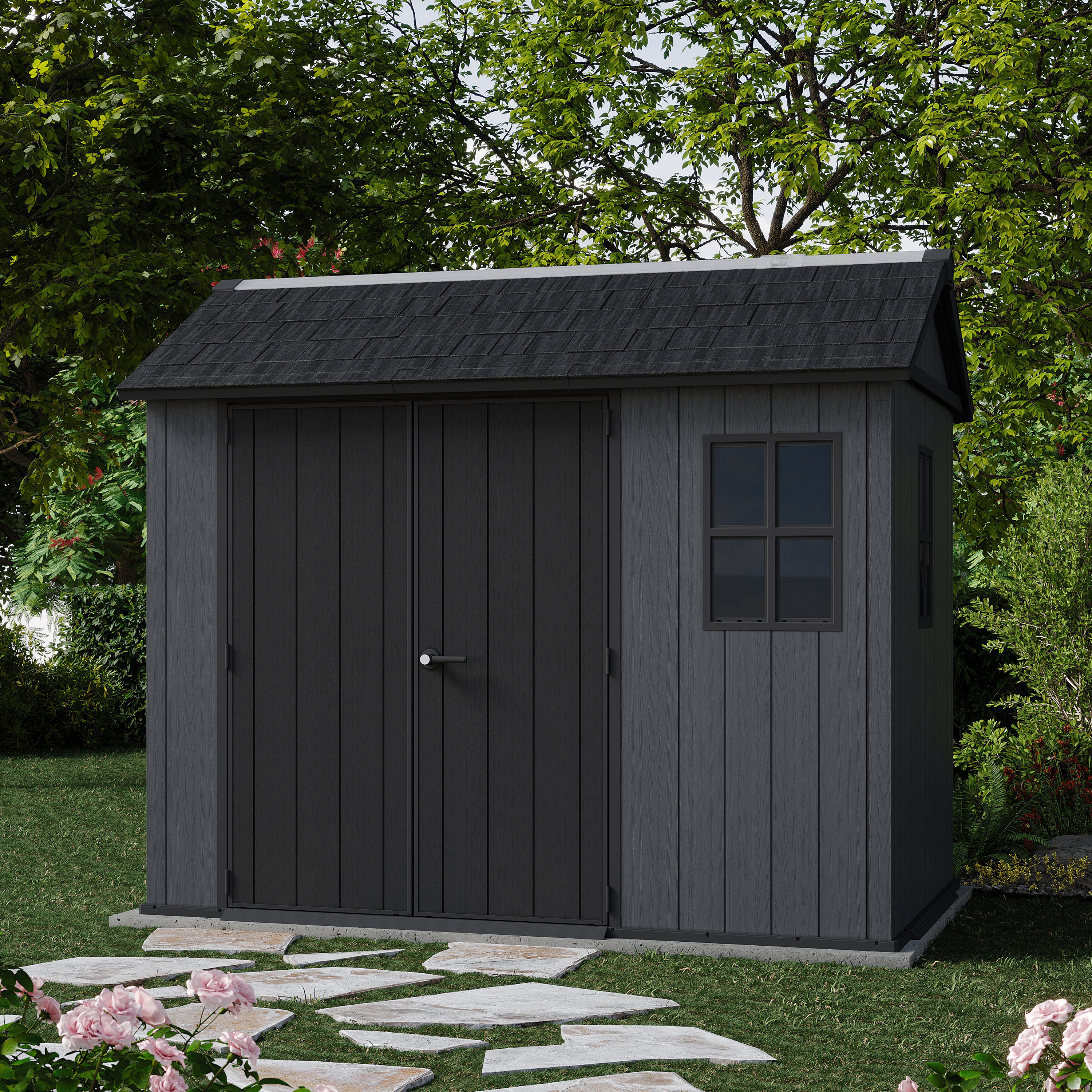 Keter Newton Plus Apex Outdoor Storage Shed Grey - 9 x 7.5ft