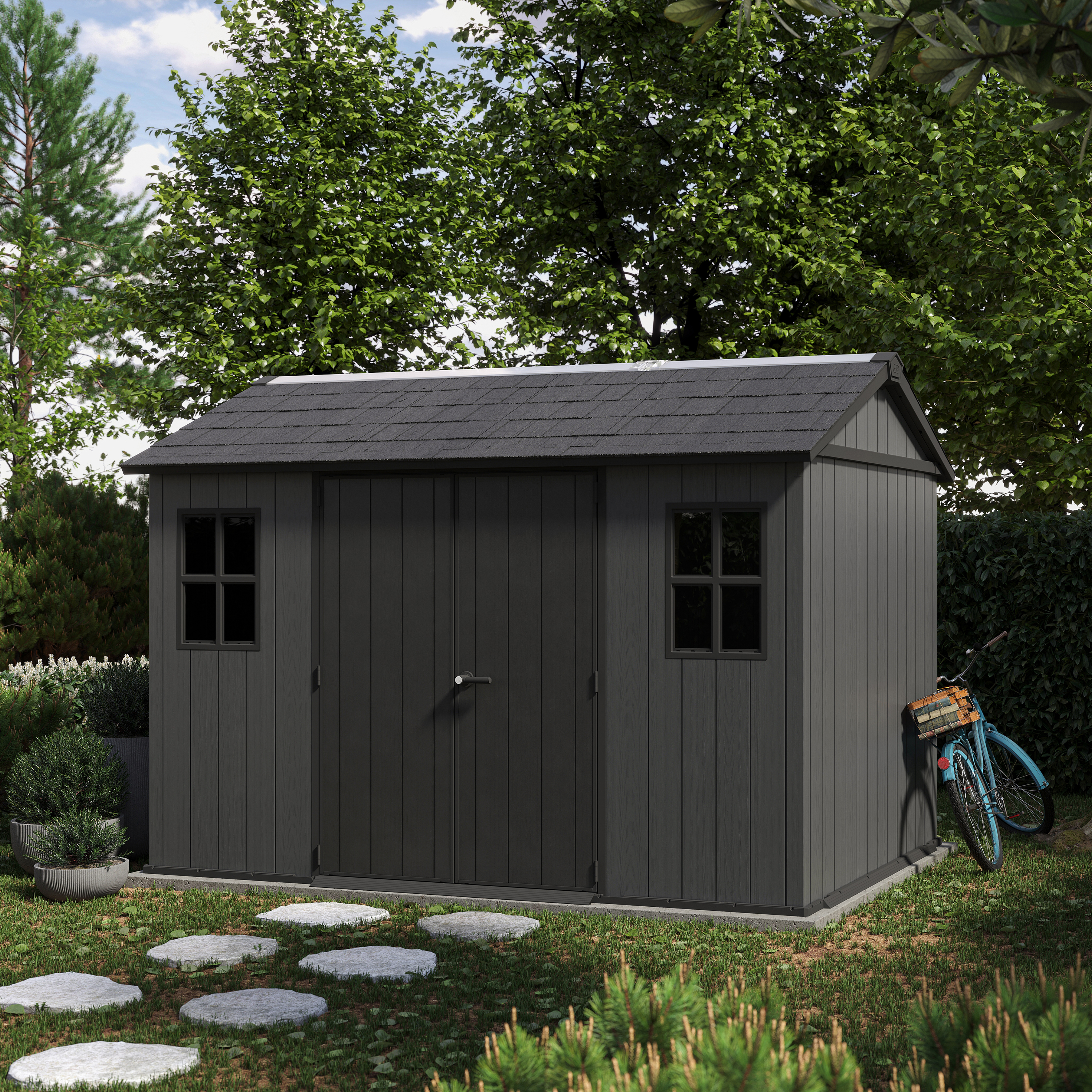 Keter Newton Plus Apex Outdoor Storage Shed Grey -11 x 7.5ft