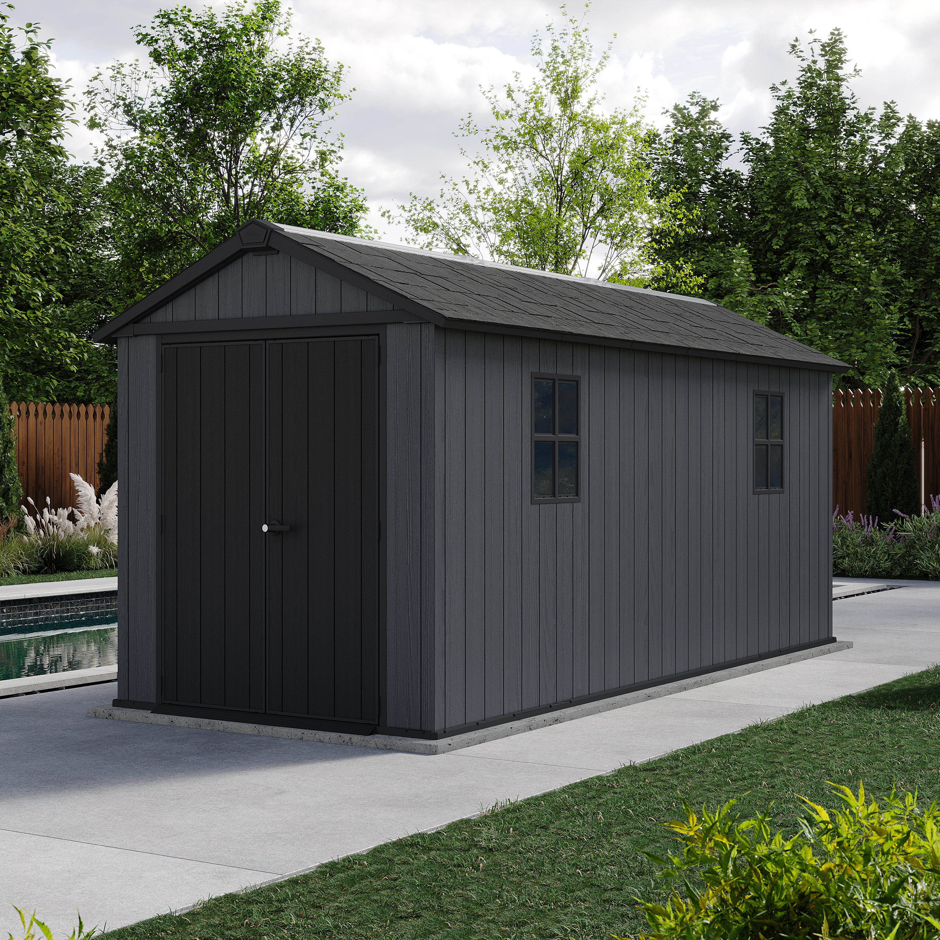 Keter Newton Plus Apex Outdoor Storage Shed Grey - 7.5 x 15ft