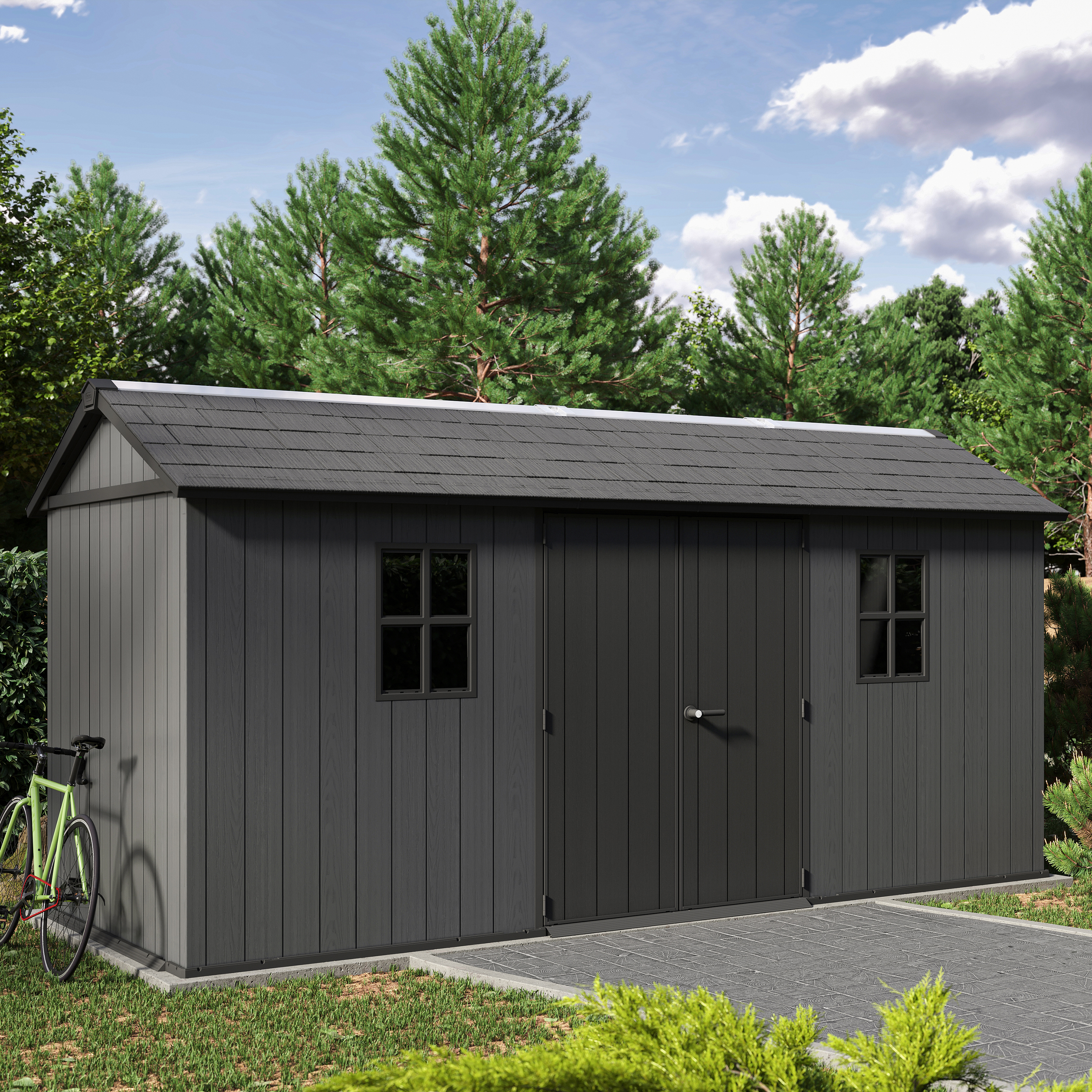 Keter Newton Plus Apex Outdoor Storage Shed Grey - 15 x 7.5ft