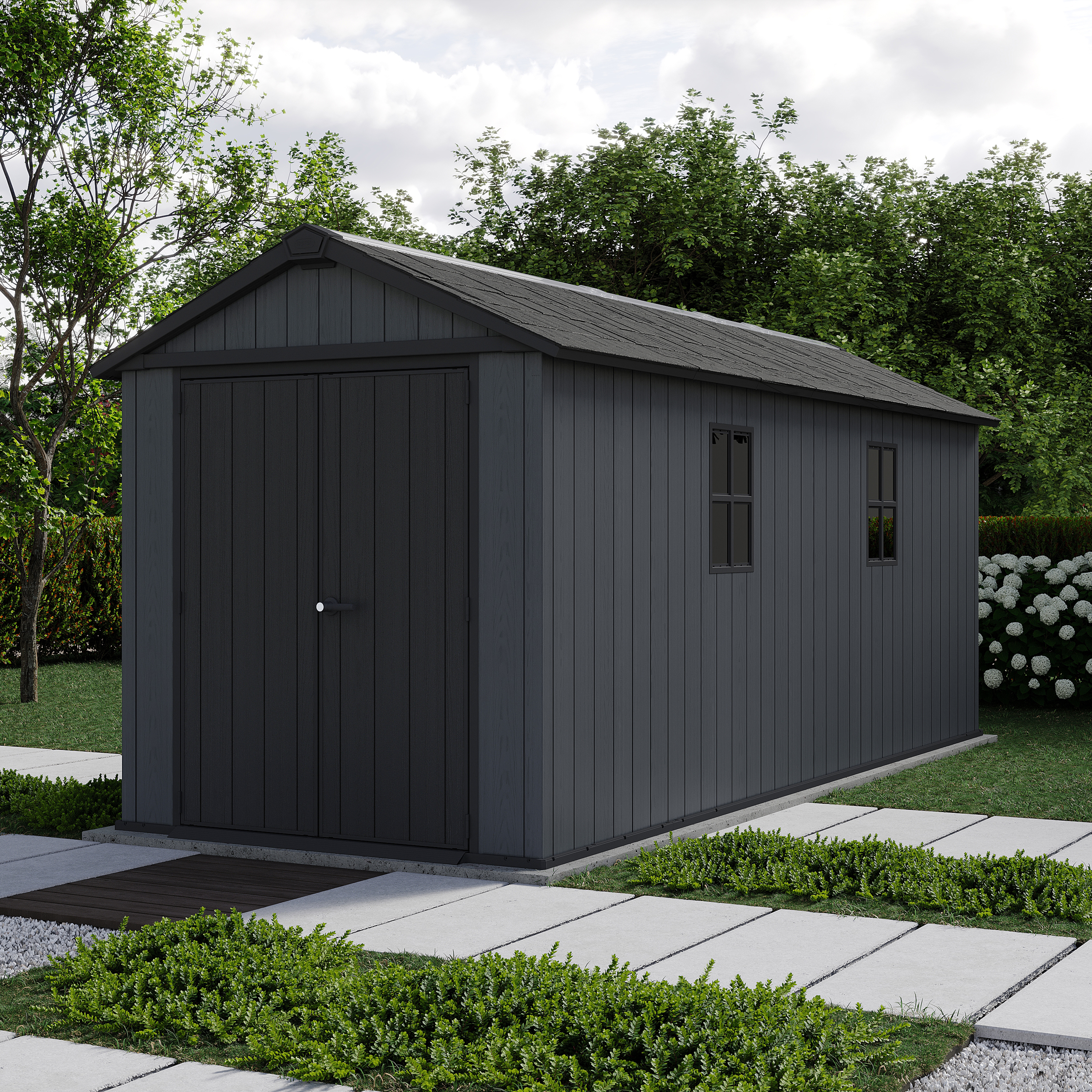 Keter Newton Plus Apex Outdoor Storage Shed Grey - 7.5 x 17ft
