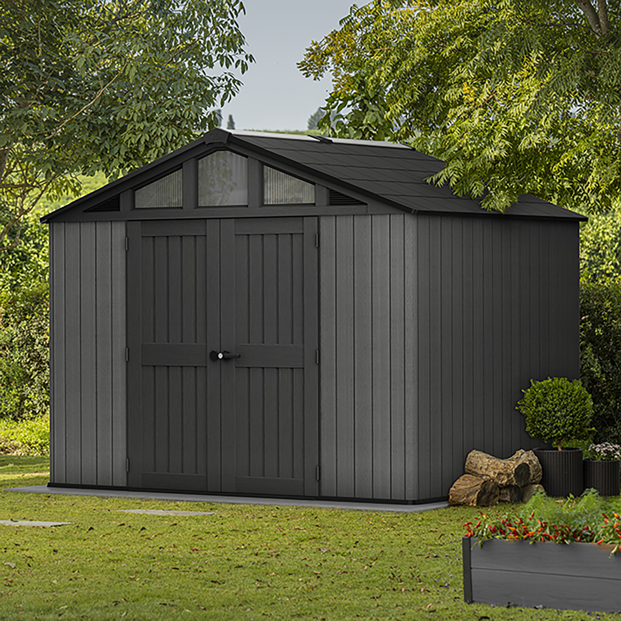 Keter Stronghold Apex Outdoor Garden Storage Shed Grey - 10 x 15ft