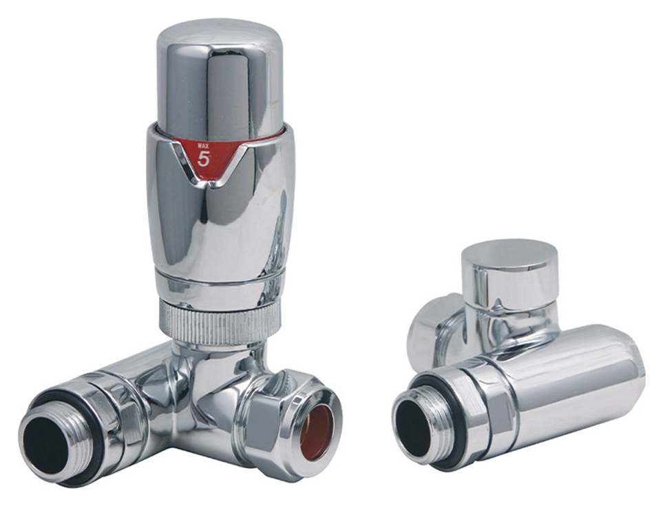 Towelrads Lincoln Dual Fuel Corner TRV & Lockshield Valve - Chrome