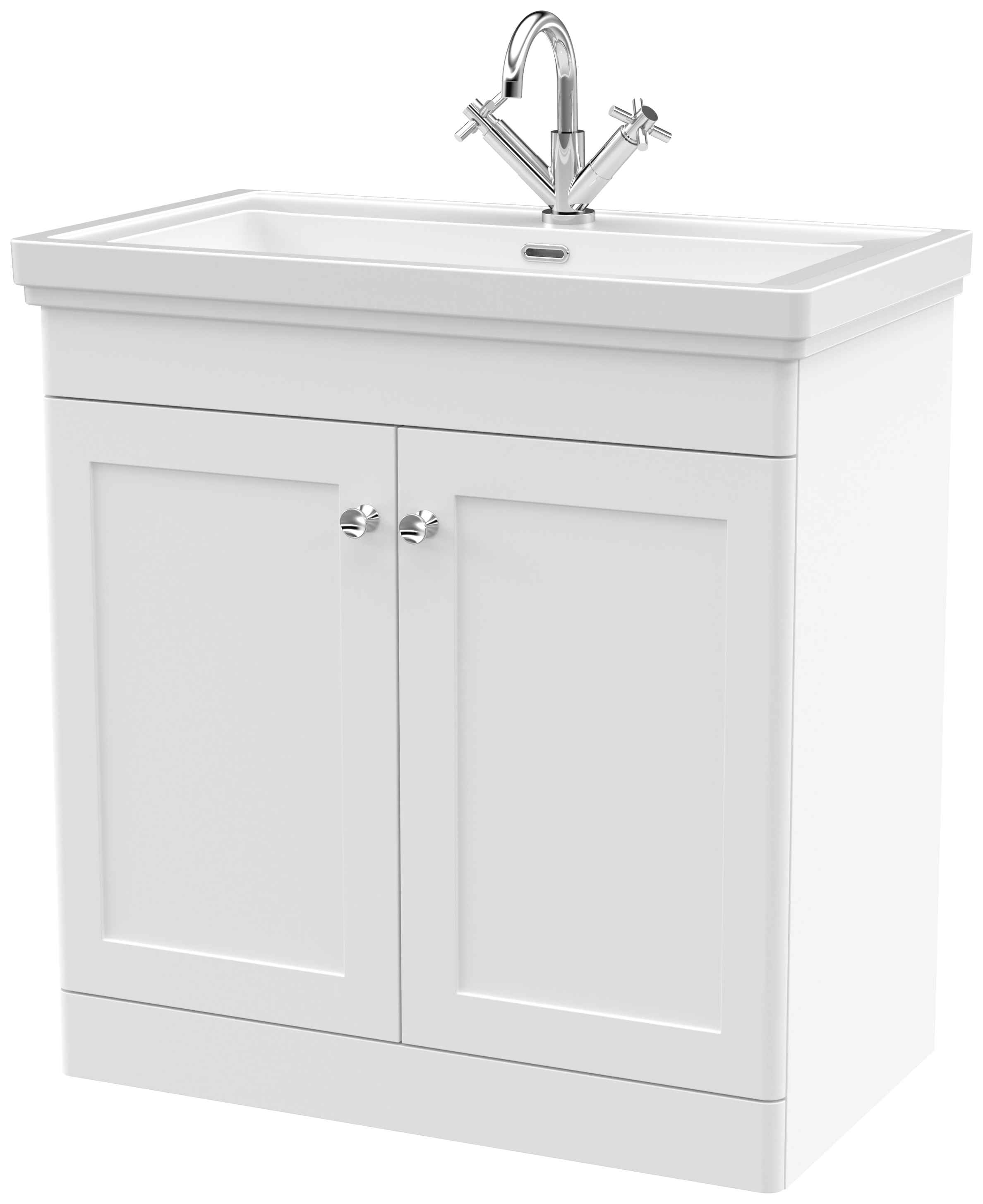 Classique Satin White Floor Standing 2-Door Vanity & Basin 1 Tap Hole - 865 x 830mm