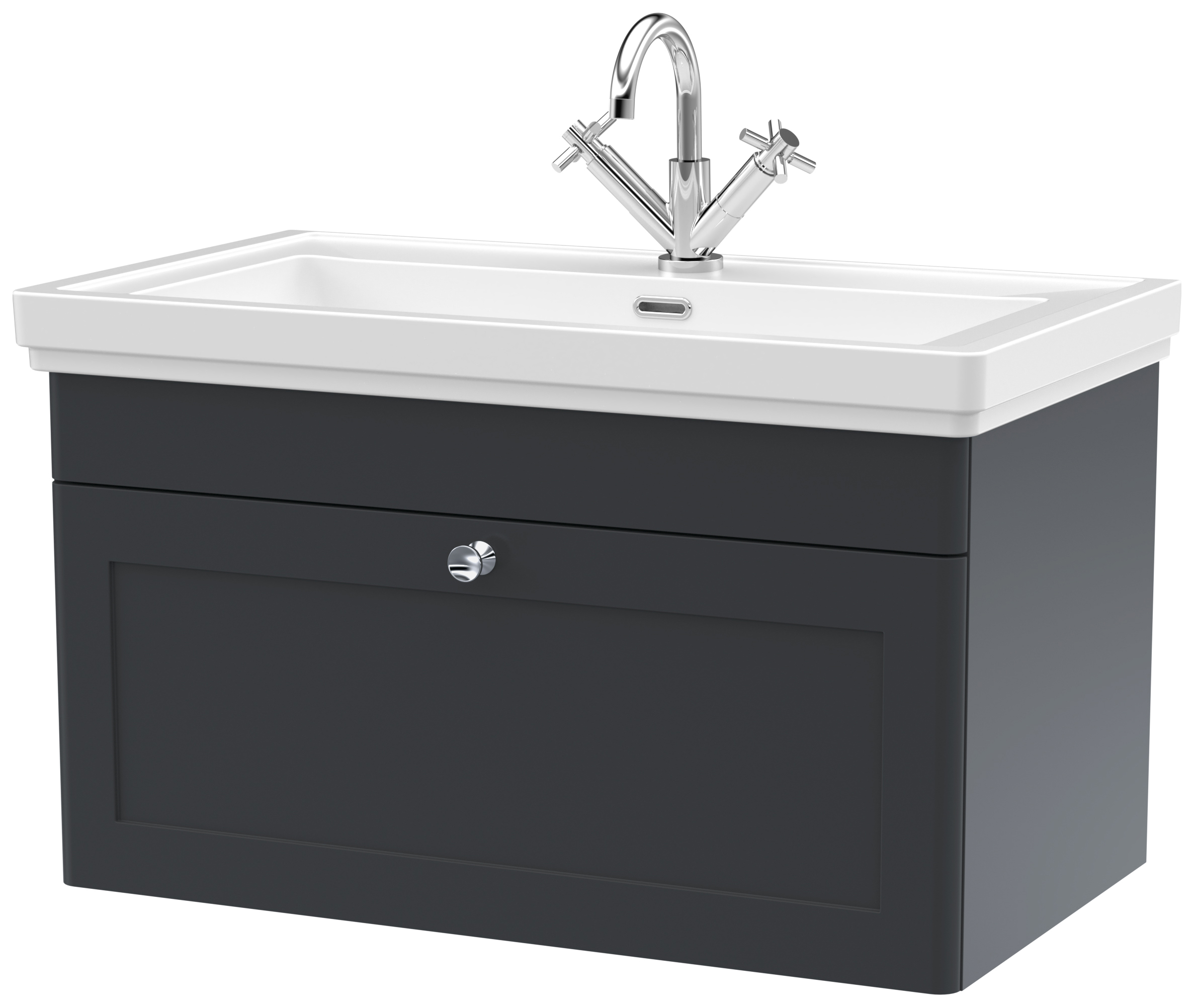 Classique Soft Black Wall Hung 1-Drawer Vanity & Basin 1 Tap Hole - 496 x 830mm
