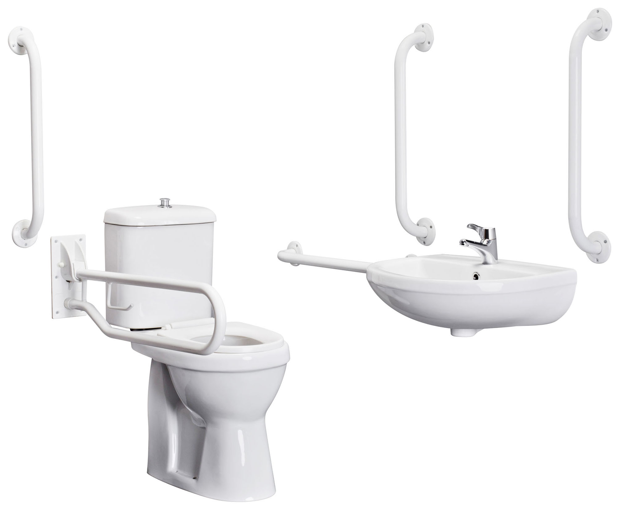Doc M Pack - Accessible Bathroom Toilet, Basin and Grab Rails - White