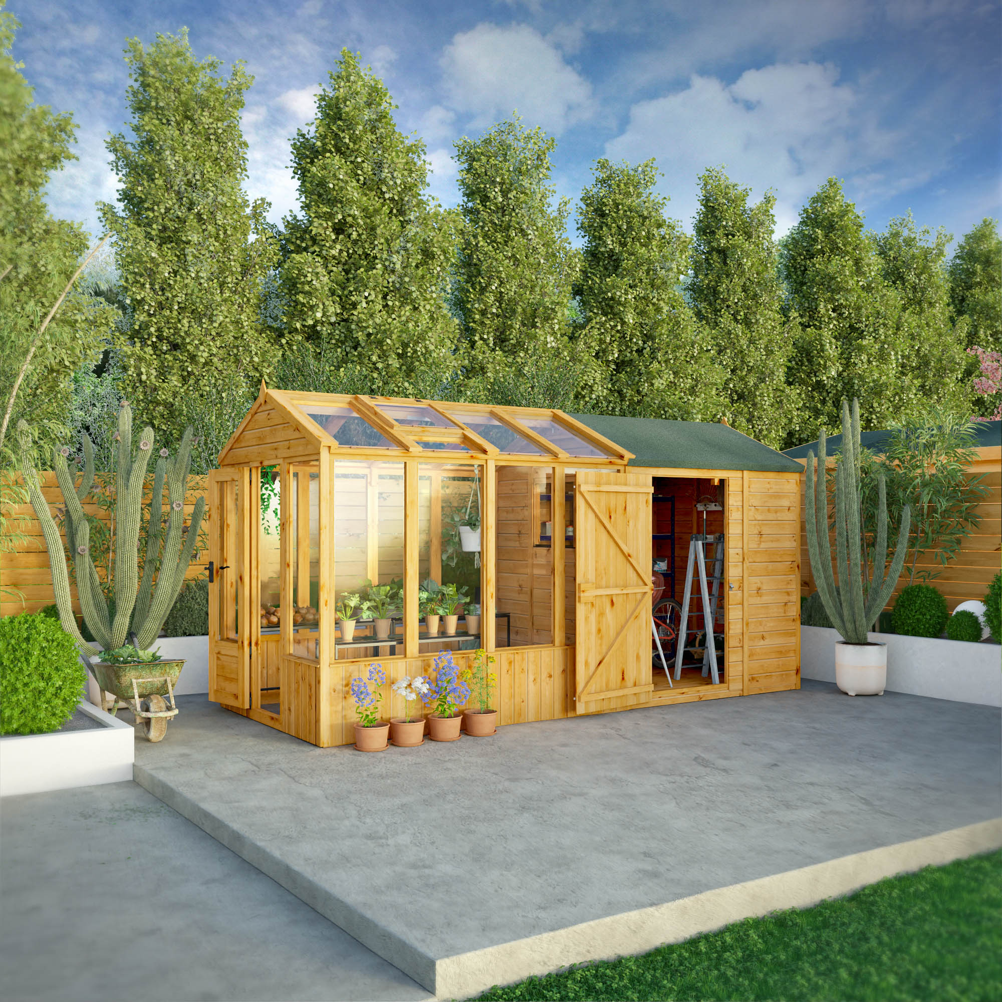 Mercia Woodsman Styrene Greenhouse/Shed Combi - 14 x 6ft